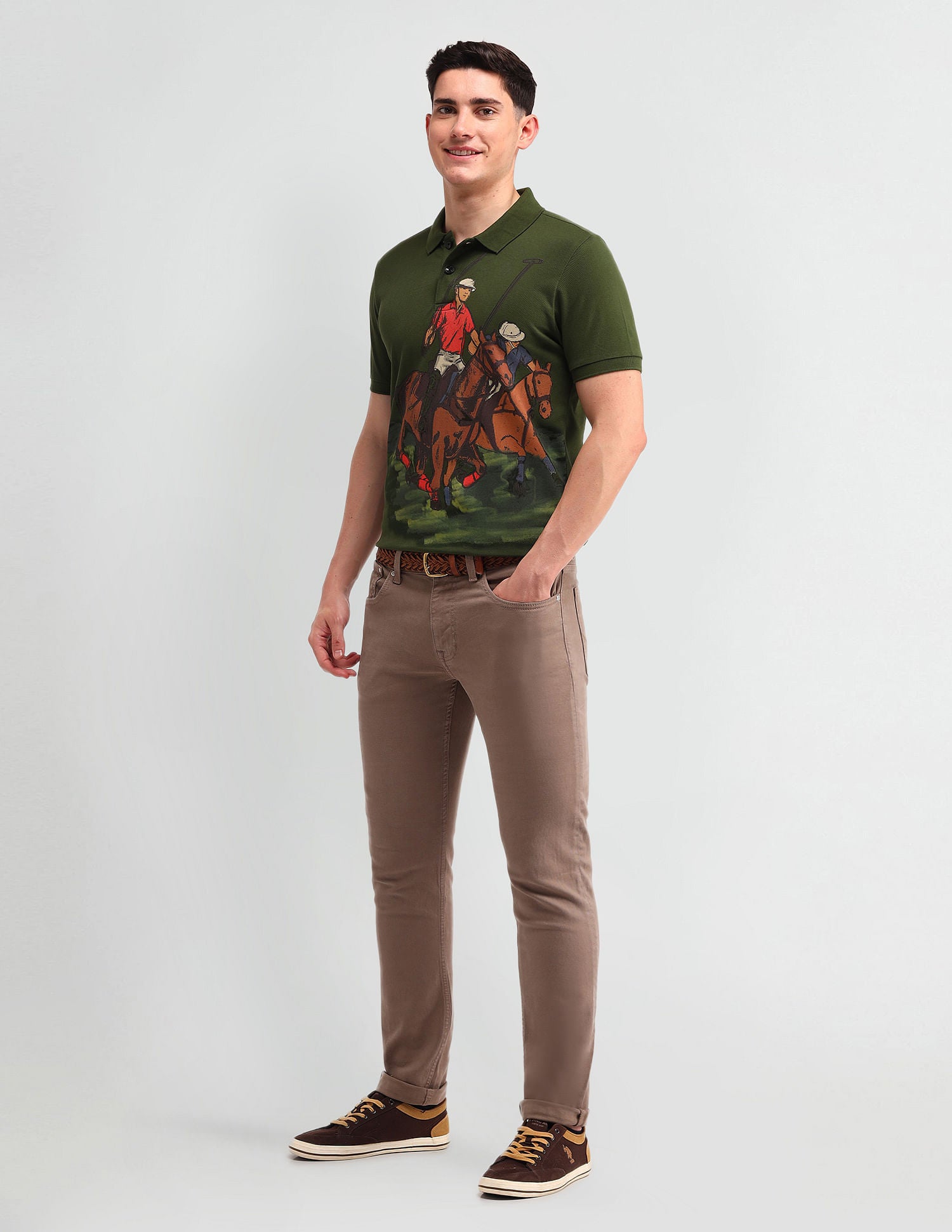 Outdoor Muscle Fit Brand Polo Shirt Dark Green - U.S. POLO ASSN. | Large