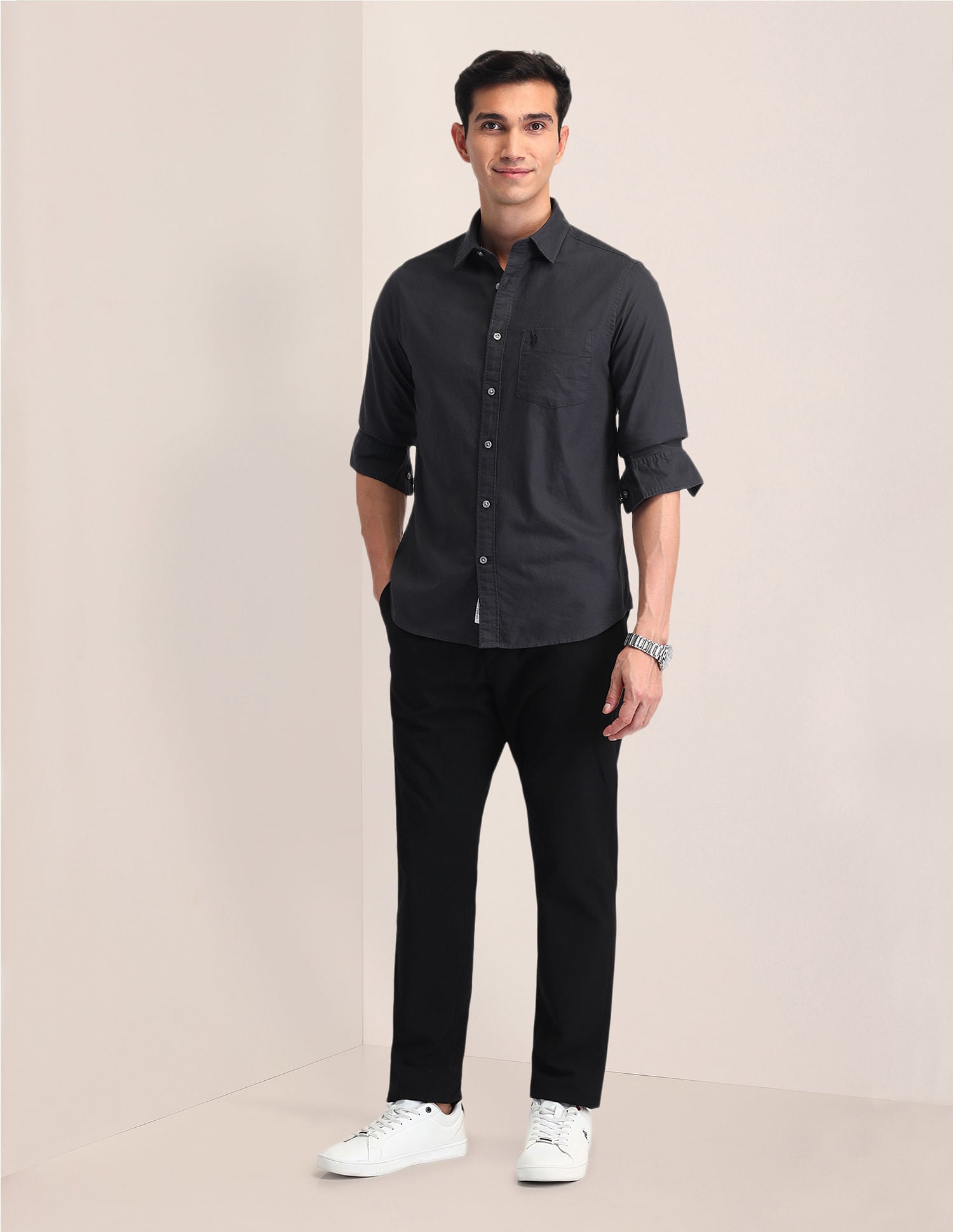Tailored Fit Pure Cotton Shirt Charcoal - U.S. Polo Assn. India | Large