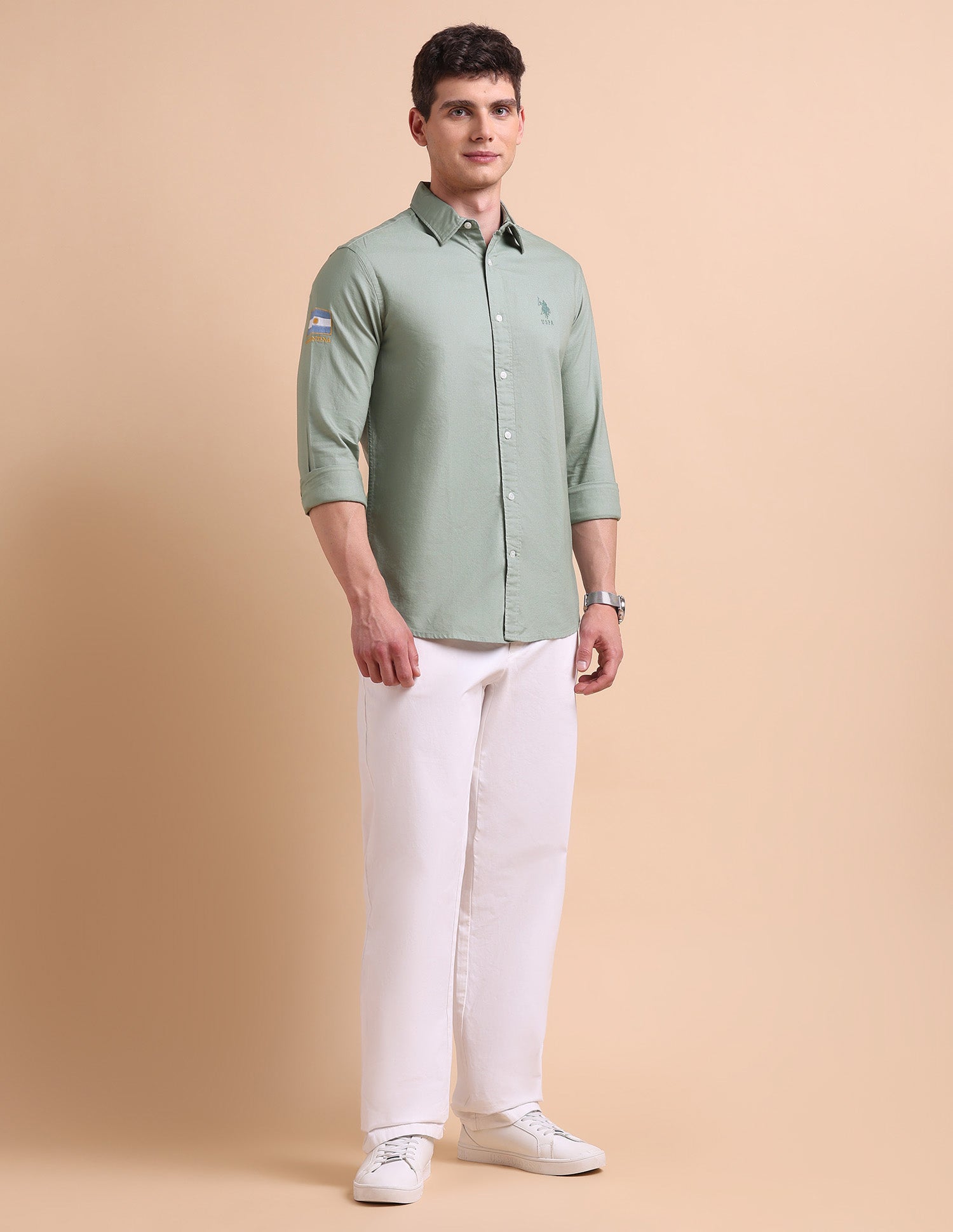 Pure Cotton Tailored Fit Oxford Shirt Green - U.S. POLO ASSN. | Large