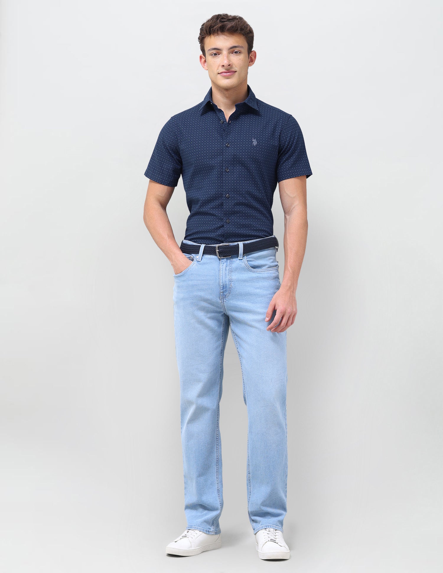 Self Design Floral Regular Fit Shirt Teal - U.S. Polo Assn. India | Large