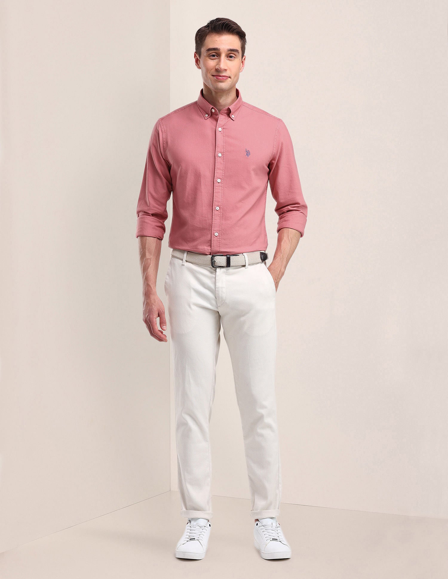 Tailored Fit Solid Shirt Pink - U.S. POLO ASSN. | Large
