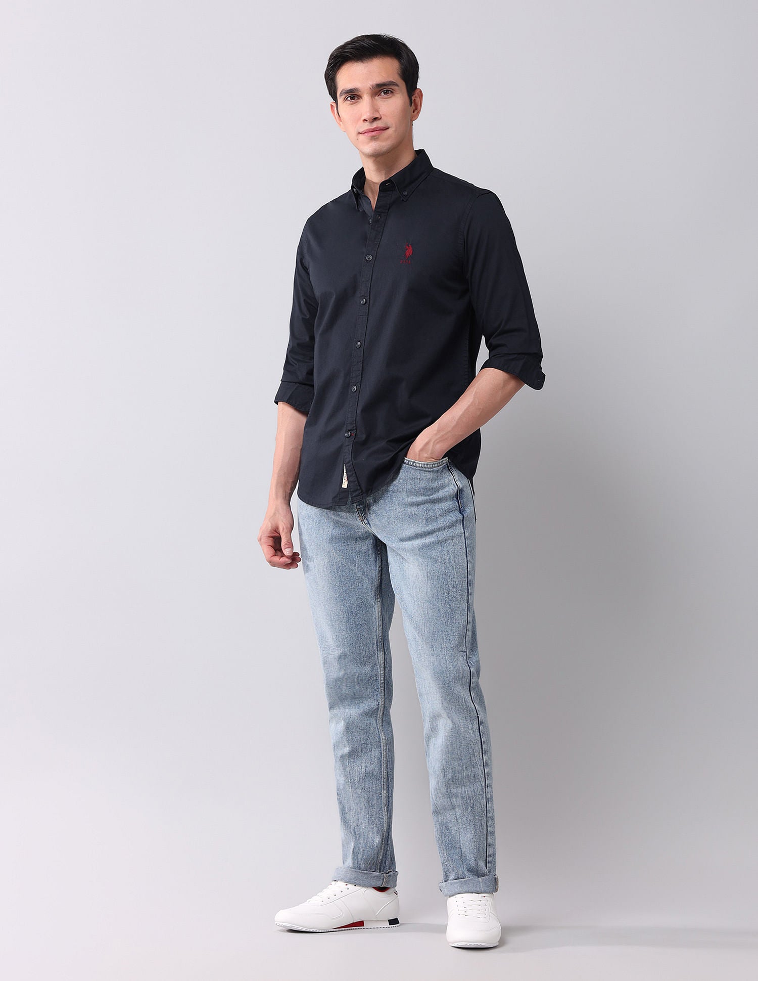 Regular Fit Twill Solid Shirt Navy - U.S. Polo Assn. India | Large