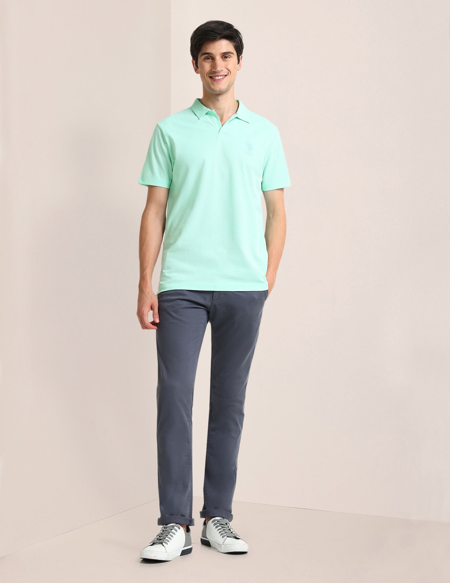 Open Placket Slim Polo Shirt Light Green - U.S. Polo Assn. India | Large