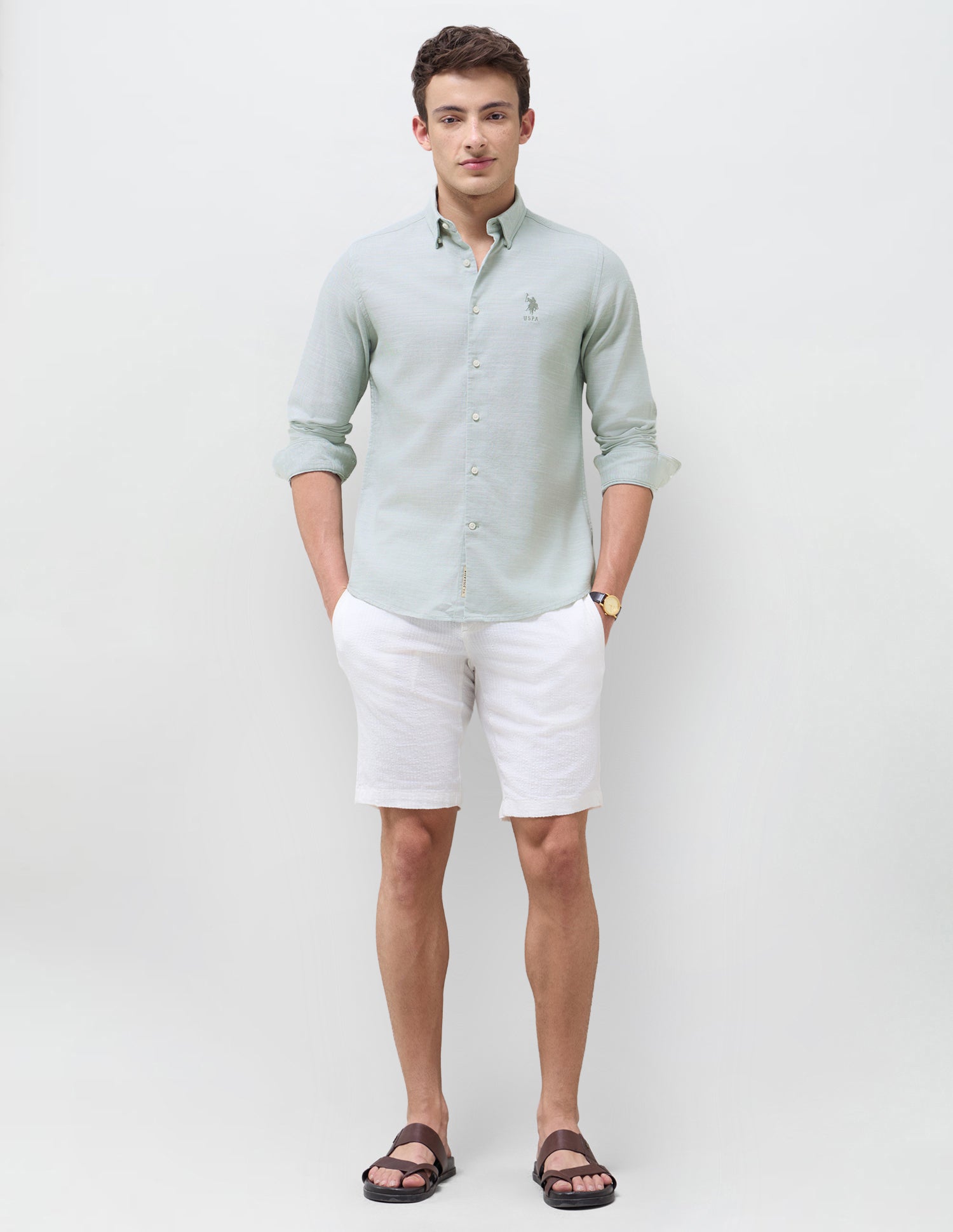 Solid Seersucker Shirt Green - U.S. Polo Assn. India | Large