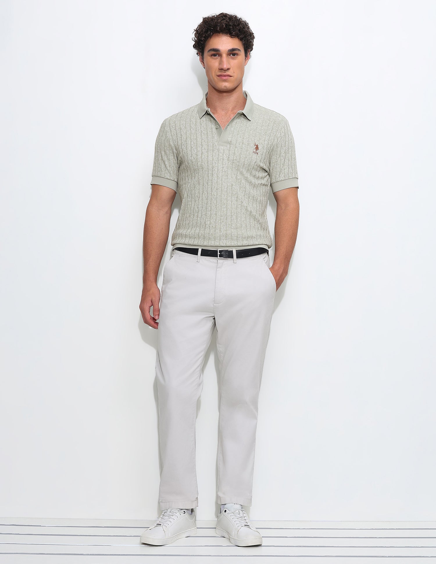 Textured Slim Fit Polo Shirt Light Green - U.S. Polo Assn. India | Large