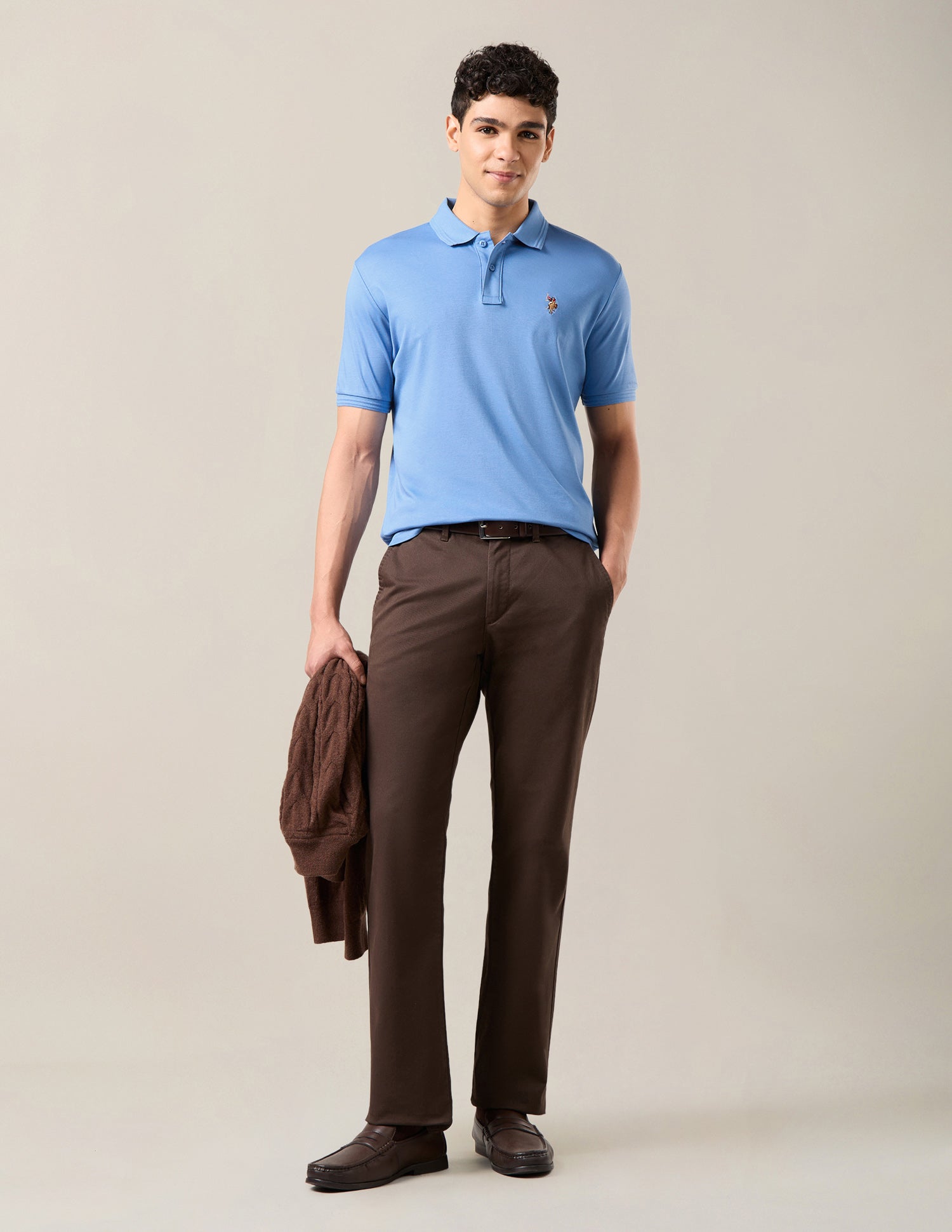 Solid Slim Fit Polo Shirt Blue - U.S. Polo Assn. India | Large