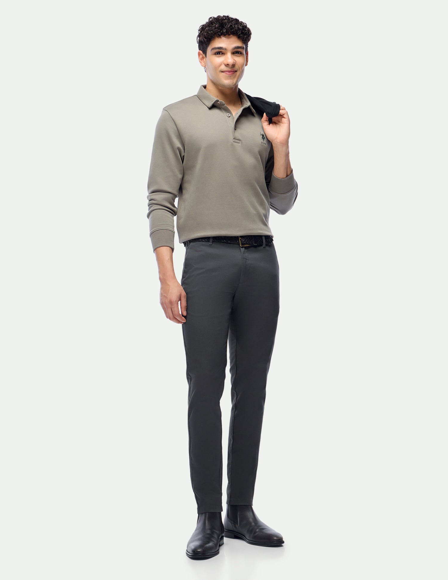 Mid Rise Austin Trim Regular Fit Trousers Charcoal - U.S. Polo Assn. India | Large
