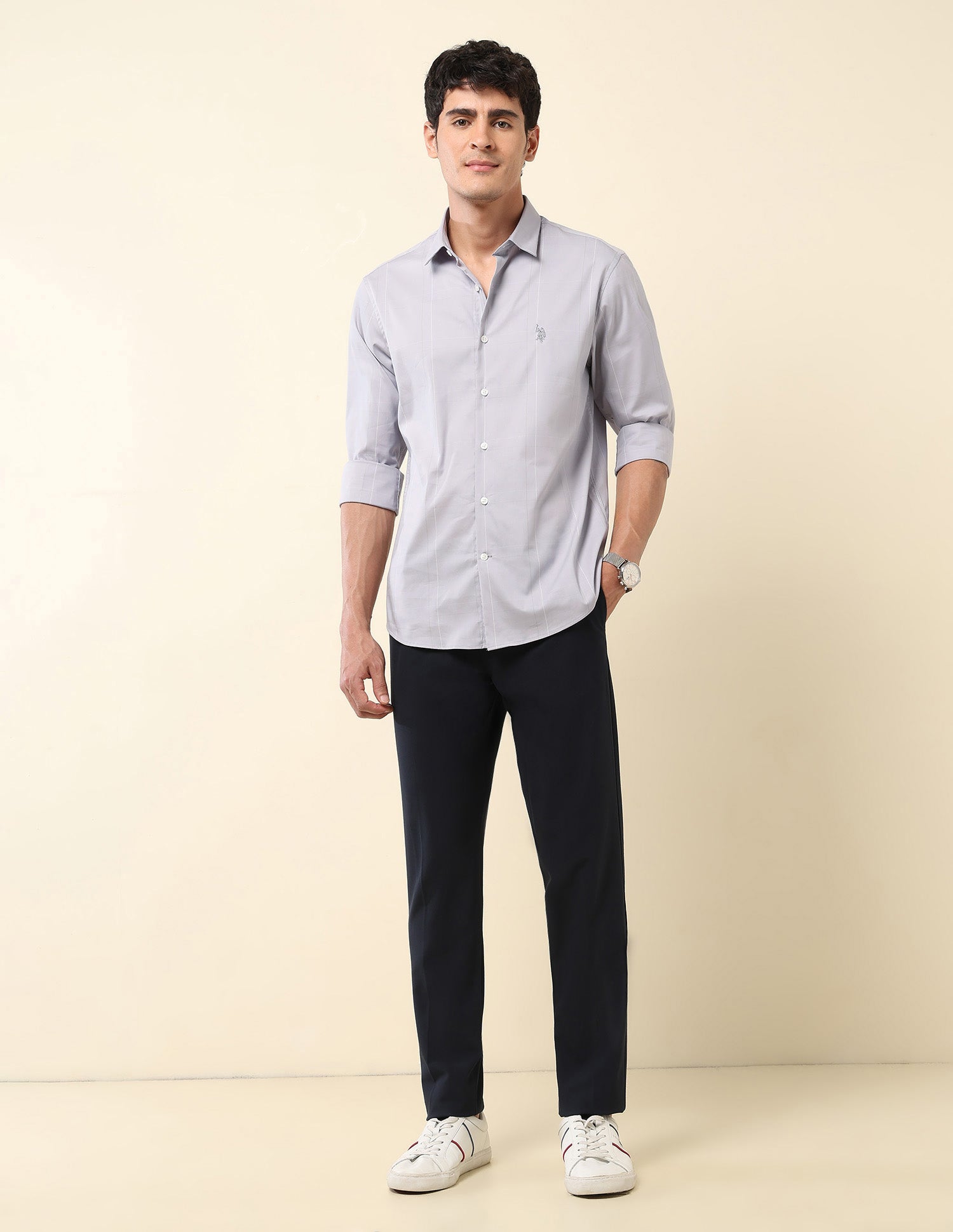 Solid Slim Fit Twill Shirt Grey - U.S. POLO ASSN. | Large