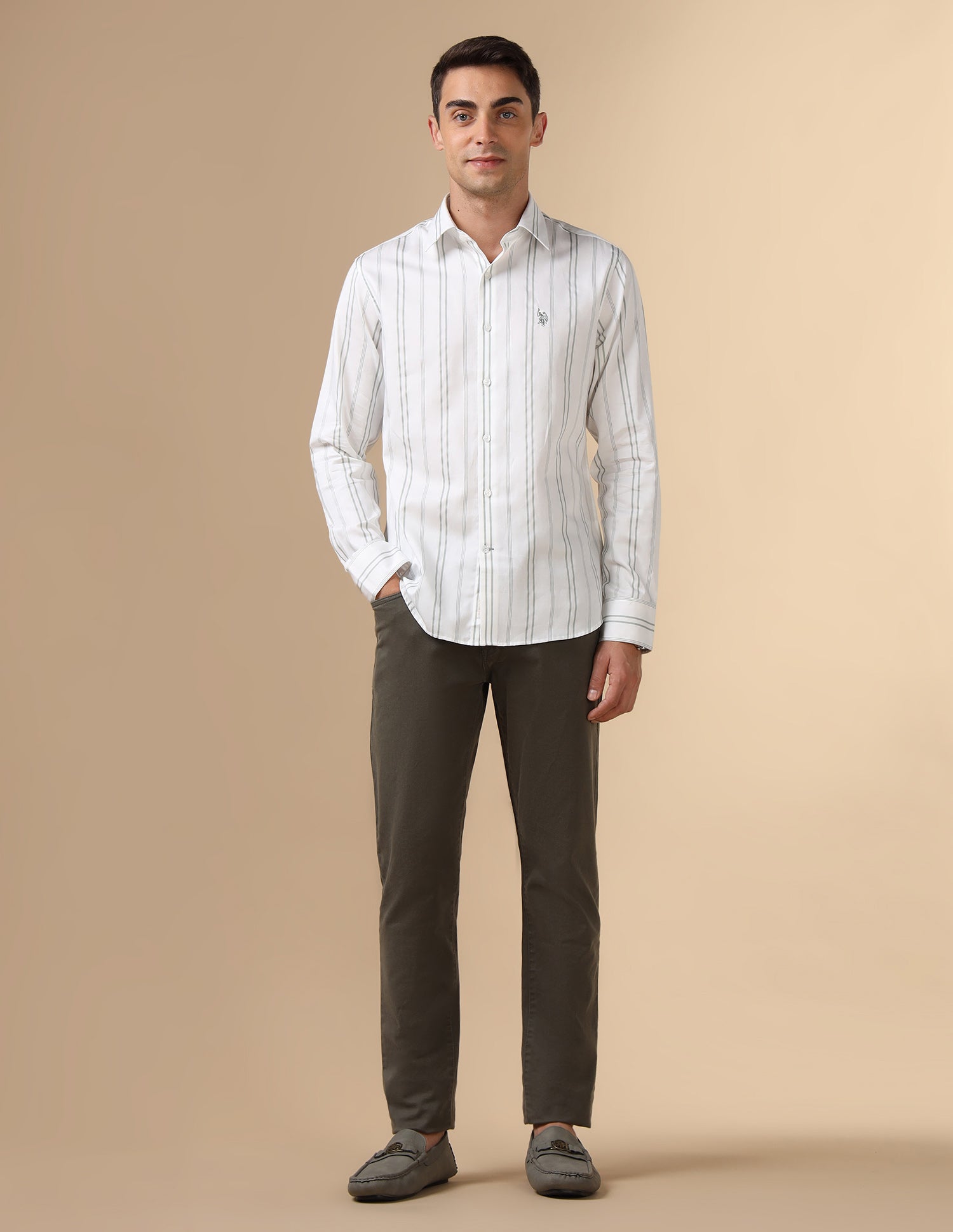 Vertical Striped Pure Cotton Shirt Lightgreen - U.S. POLO ASSN. | Large