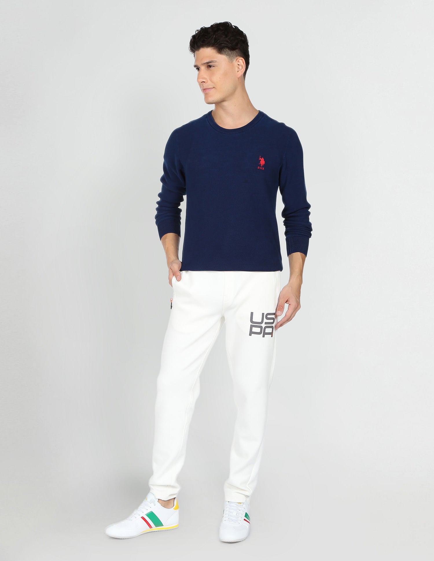 Crew Neck Cotton Textured Sweater Navy - U.S. Polo Assn. India | Large