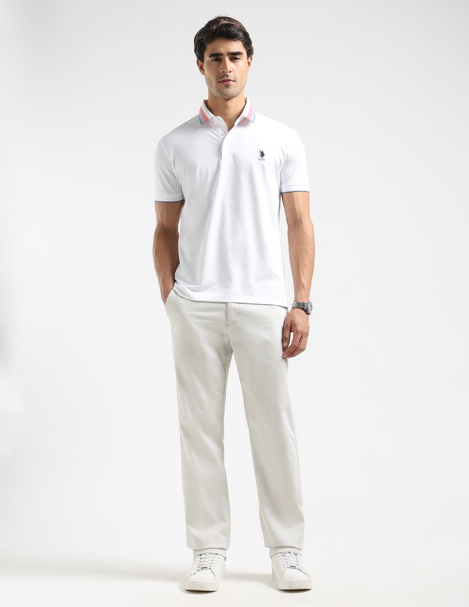 Solid Slim Fit Polo Shirt White - U.S. Polo Assn. India | Large