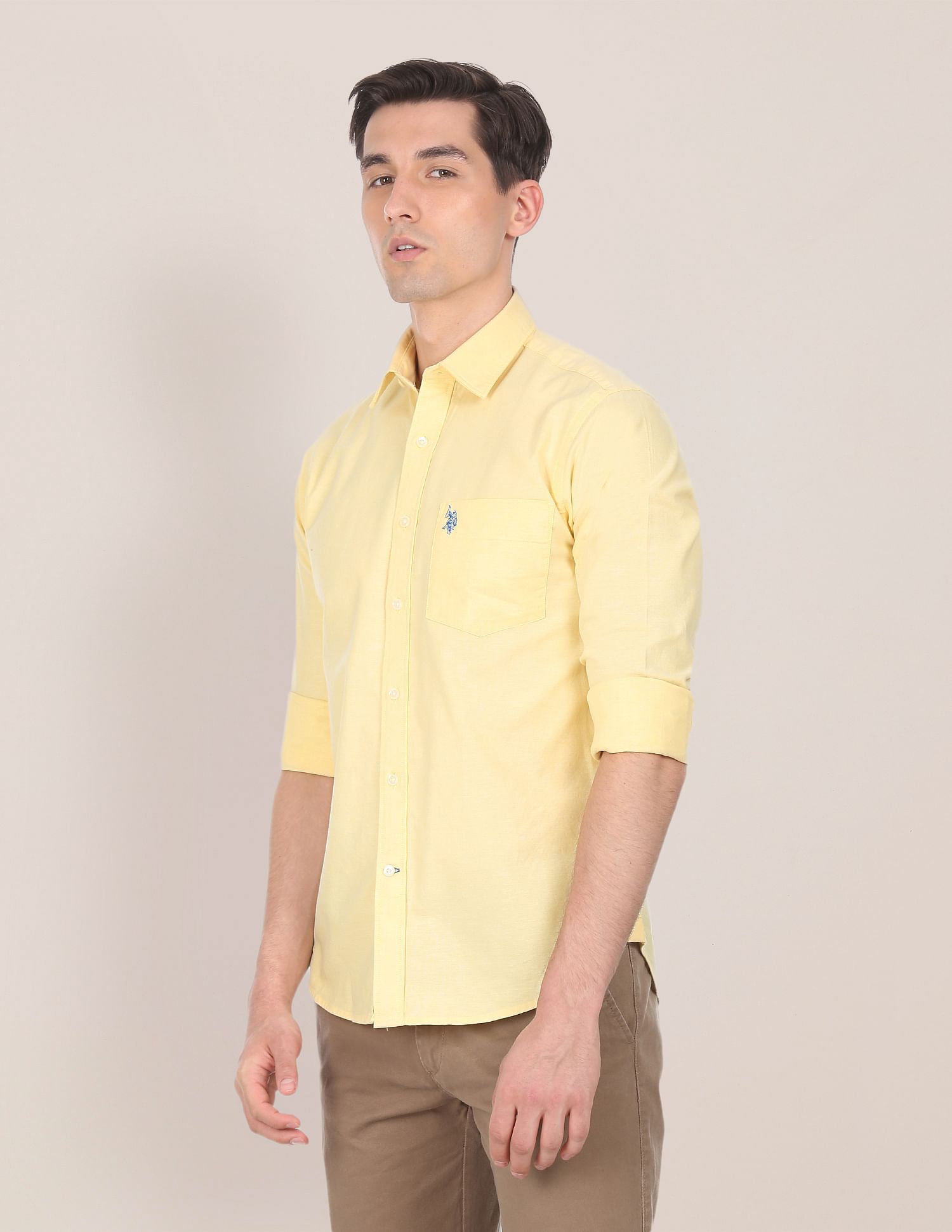 Spread Collar Solid Casual Shirt Yellow - U.S. Polo Assn. India | Large
