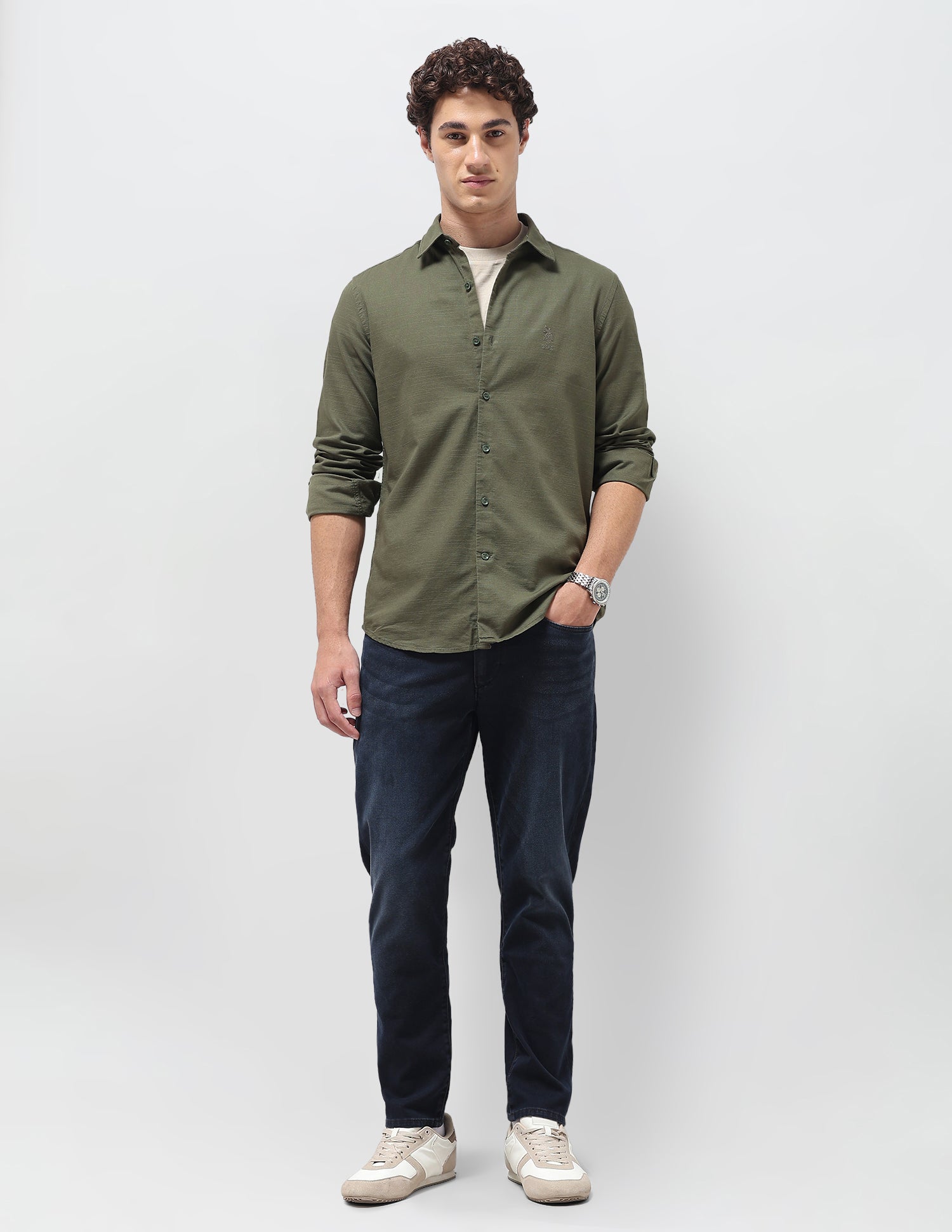 Textured Regular Fit Shirt Olive - U.S. Polo Assn. India | Large