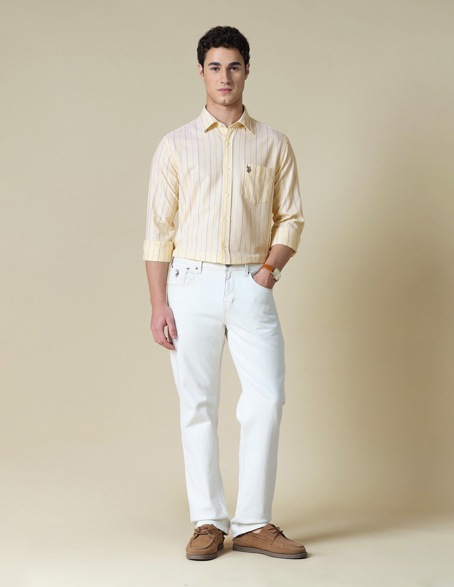 Vertical Striped Oxford Shirt Yellow - U.S. Polo Assn. India | Large