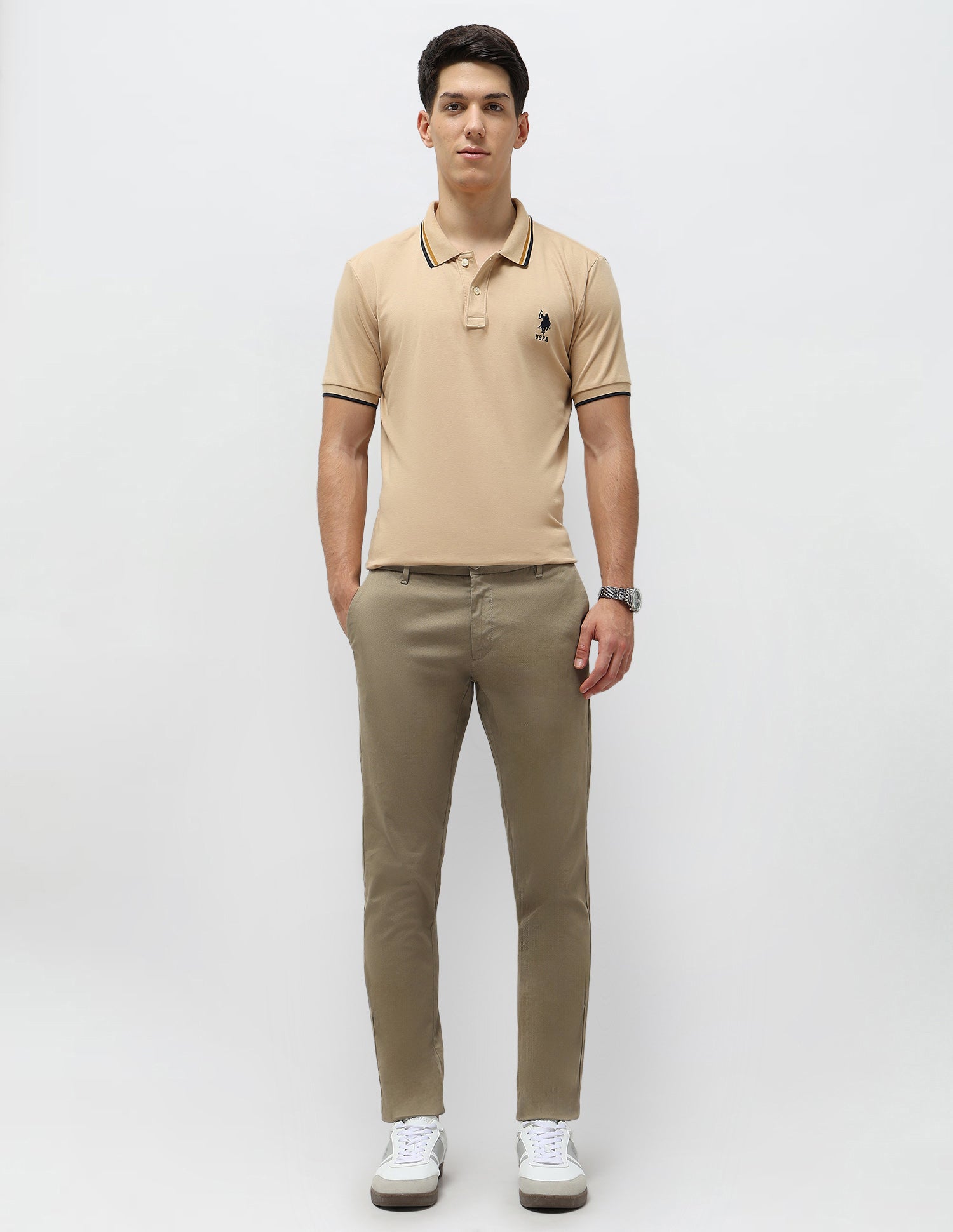 Slim Fit Satin Trousers Khaki - U.S. POLO ASSN. | Large