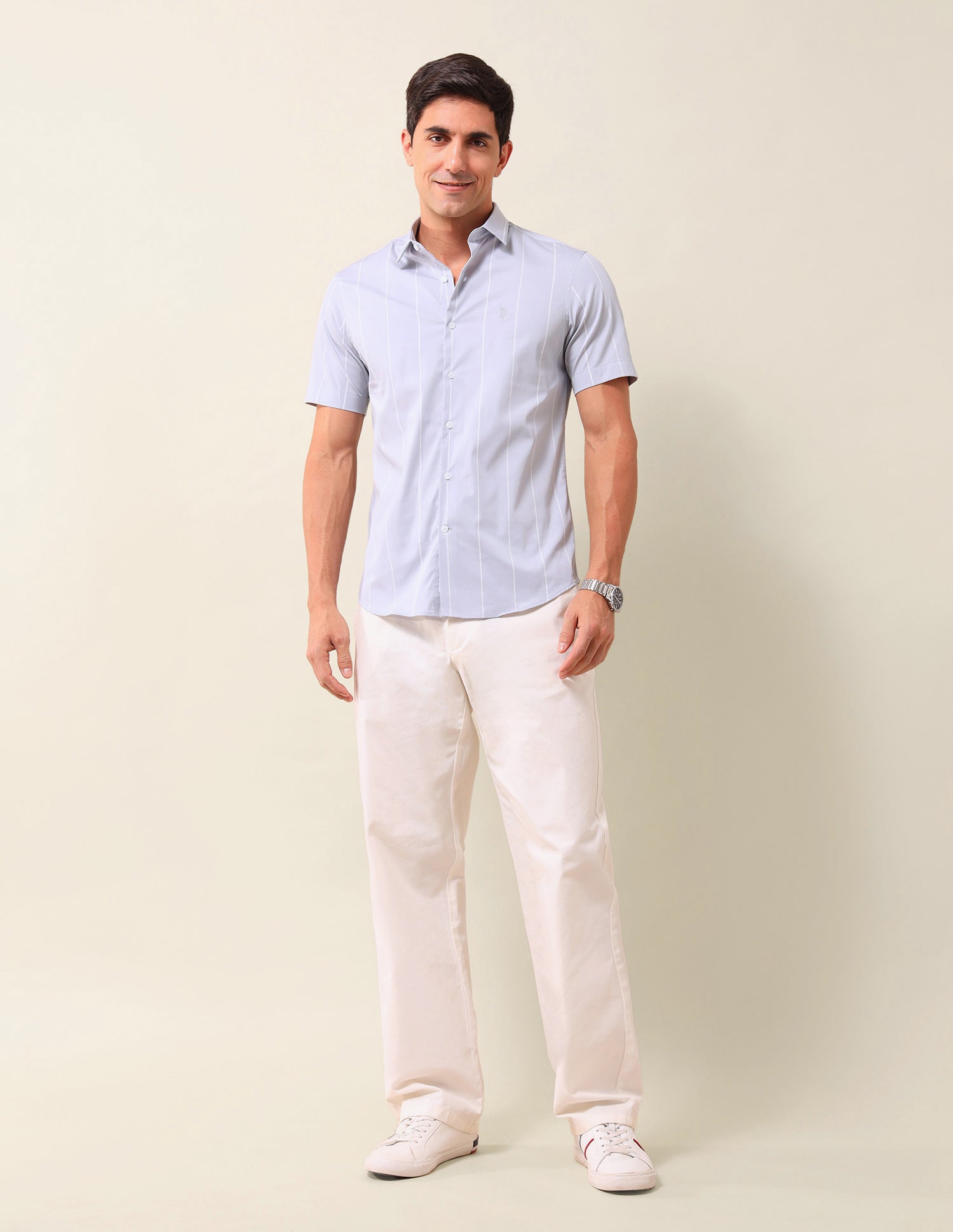 Vertical Striped Tailored Fit Shirt Light Grey - U.S. Polo Assn. India | Large