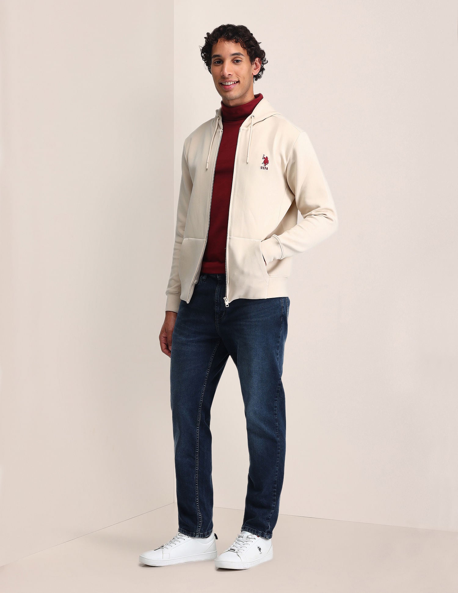 Solid Regular Fit Sweatshirt Beige - U.S. Polo Assn. India | Large