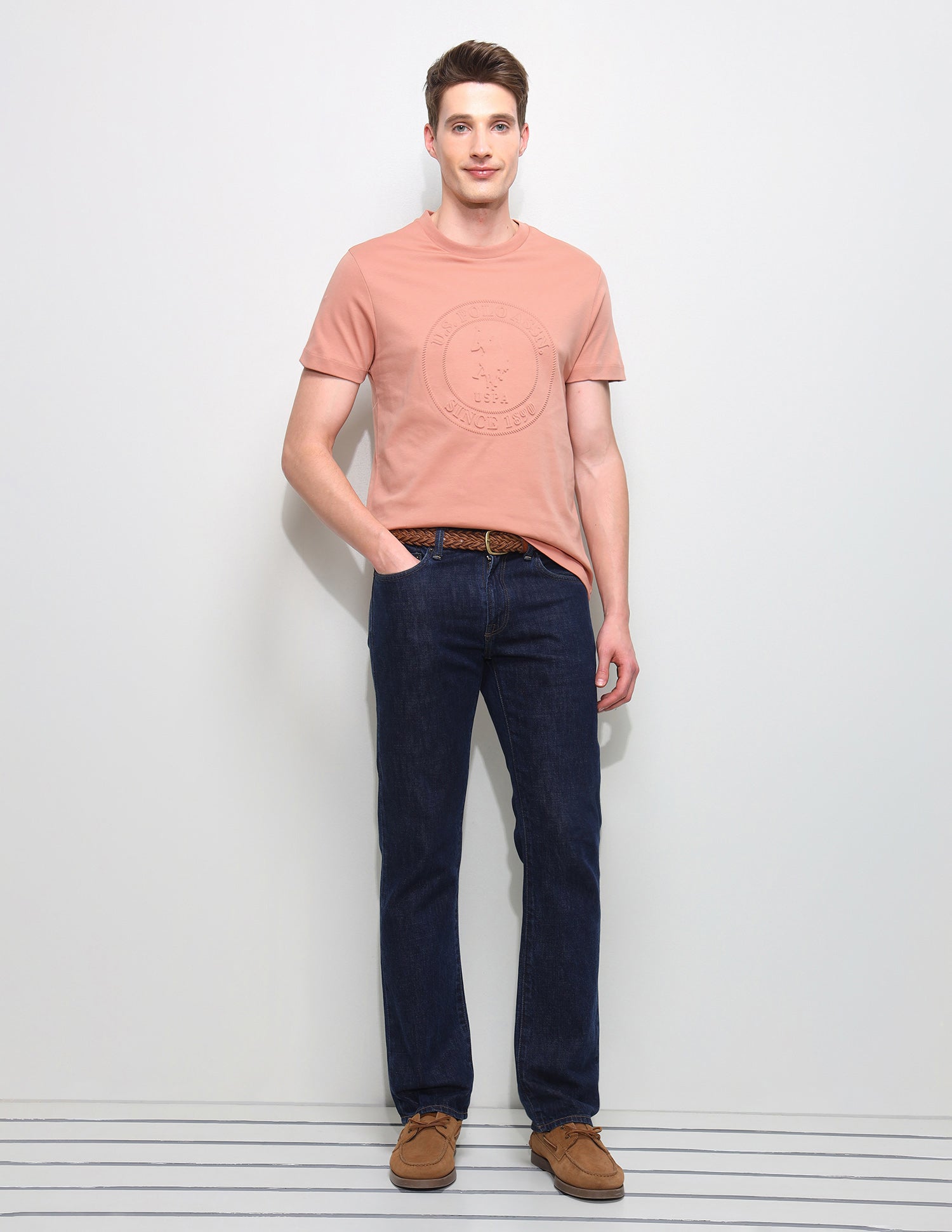 Brand Embossed Slim Fit T-Shirt Peach - U.S. Polo Assn. India | Large