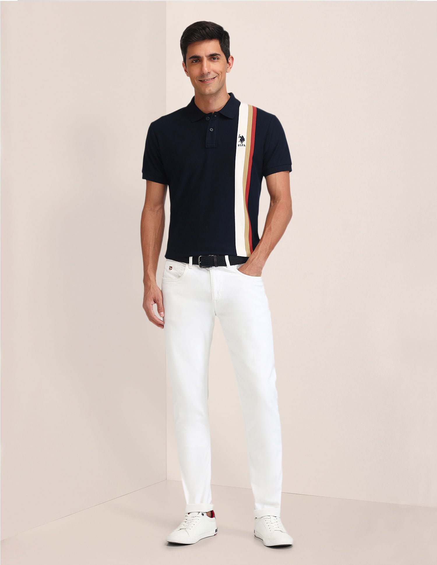 Slim Fit Vertical Striped Polo Shirt Navy - U.S. POLO ASSN. | Large