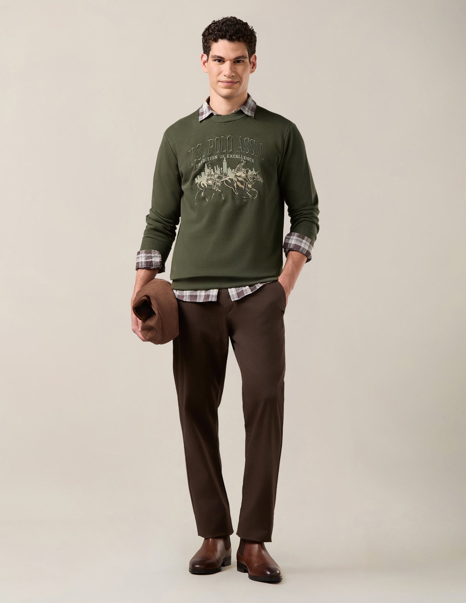 Brand Embroidered Regular Fit Sweatshirt Dark Green - U.S. Polo Assn. India | Large