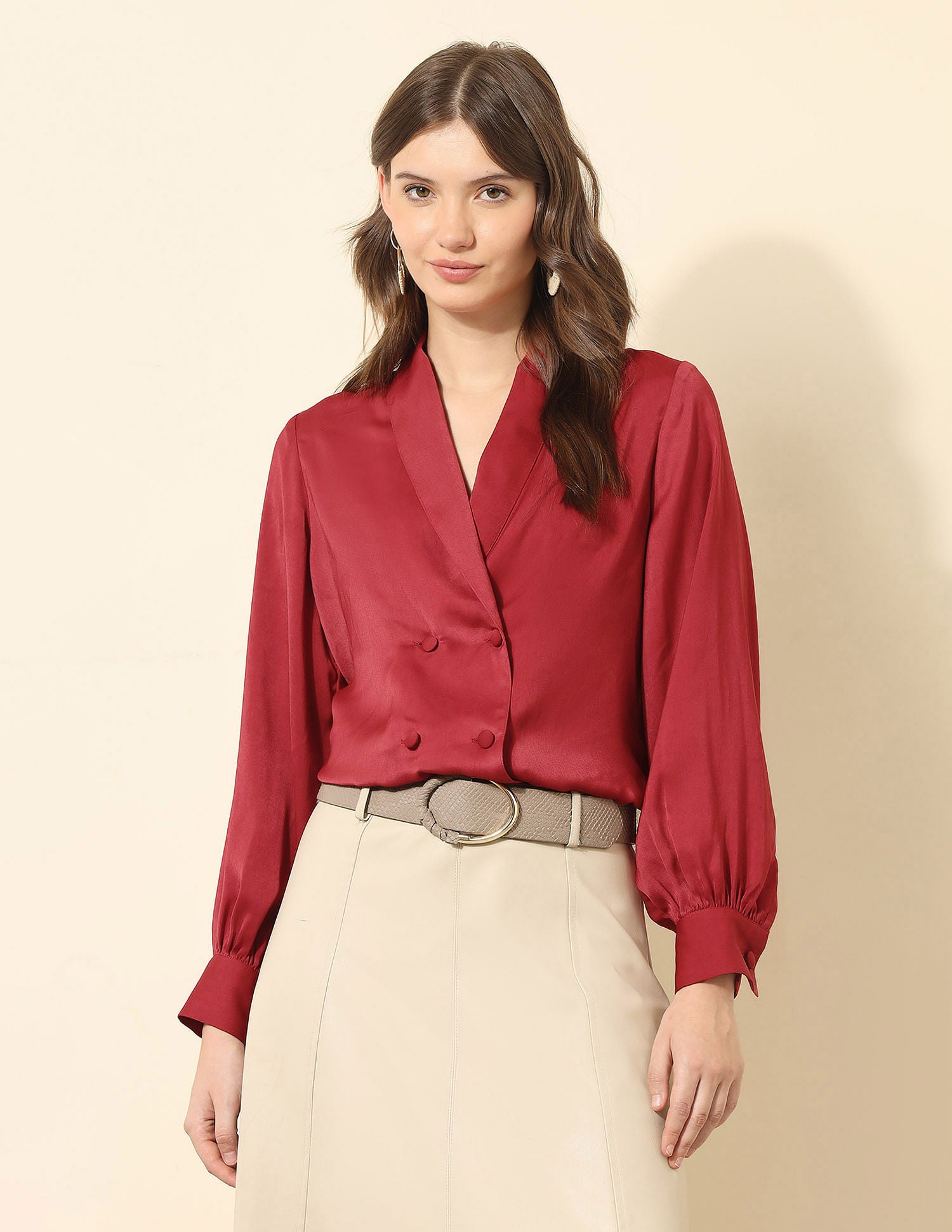 Double-Breasted Satin Shirt Red - U.S. POLO ASSN. | Large