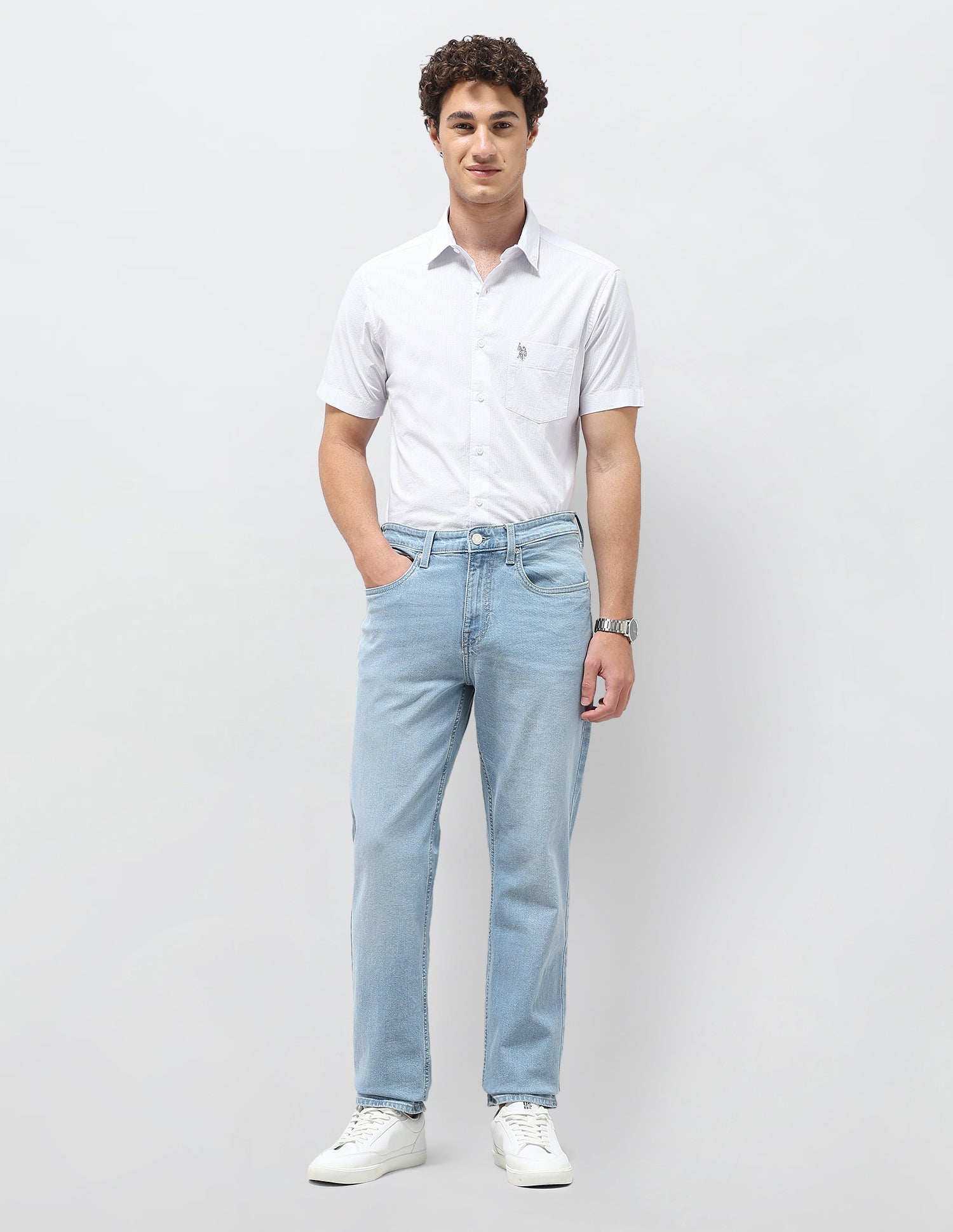 Pinstriped Seersucker Shirt Light Blue - U.S. Polo Assn. India | Large