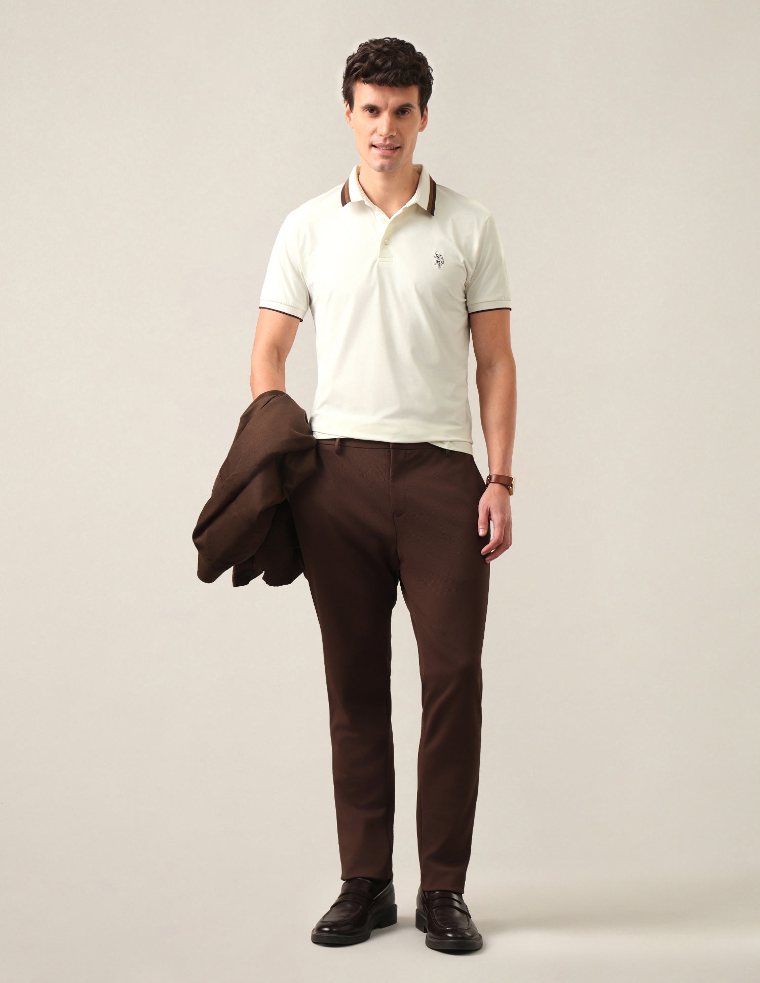 Solid Slim Fit Polo Shirt Off White - U.S. Polo Assn. India | Large