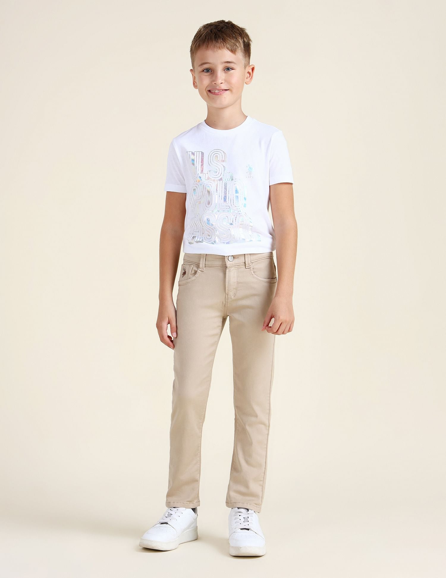 Boys Slim Fit Mid Rise Jeans Beige - U.S. POLO ASSN. | Large