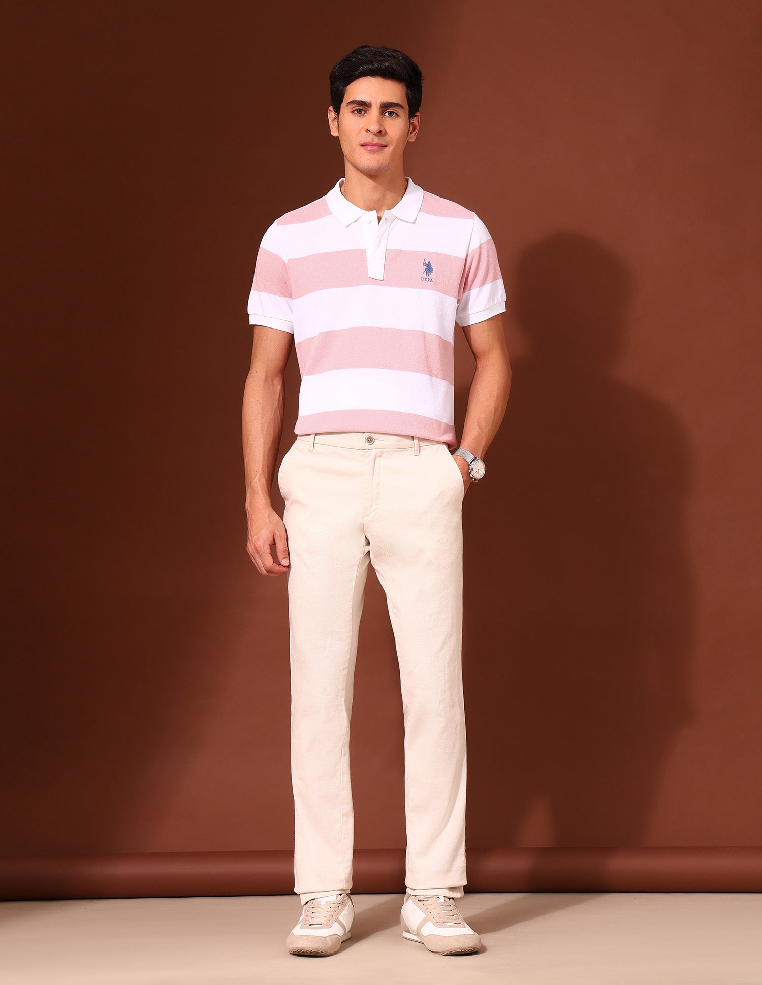 Horizontal Striped Work and Wander Polo Shirt Pink - U.S. Polo Assn. India | Large