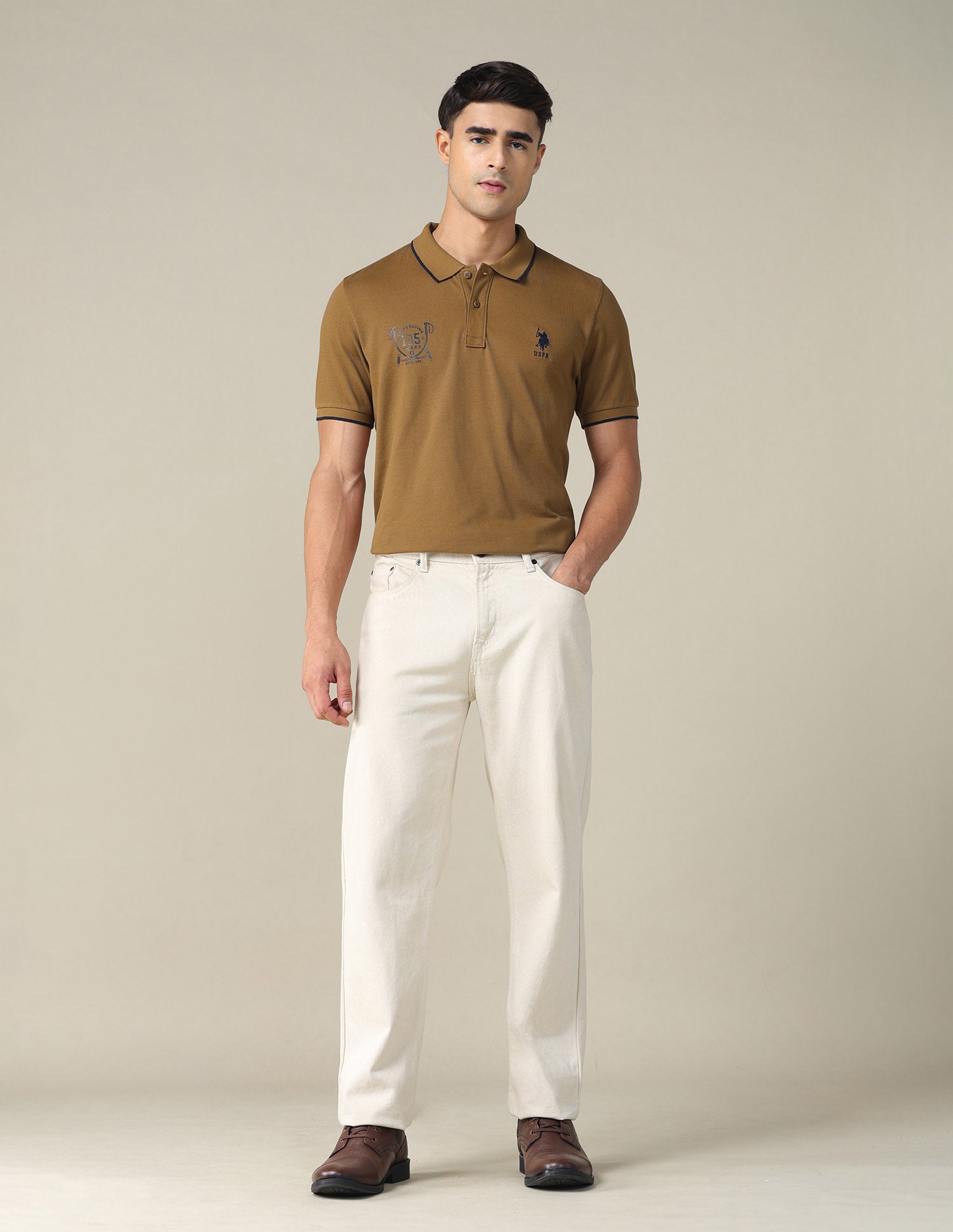 Graphic Printed Regular Fit Polo Shirt Light Beige - U.S. POLO ASSN. | Large