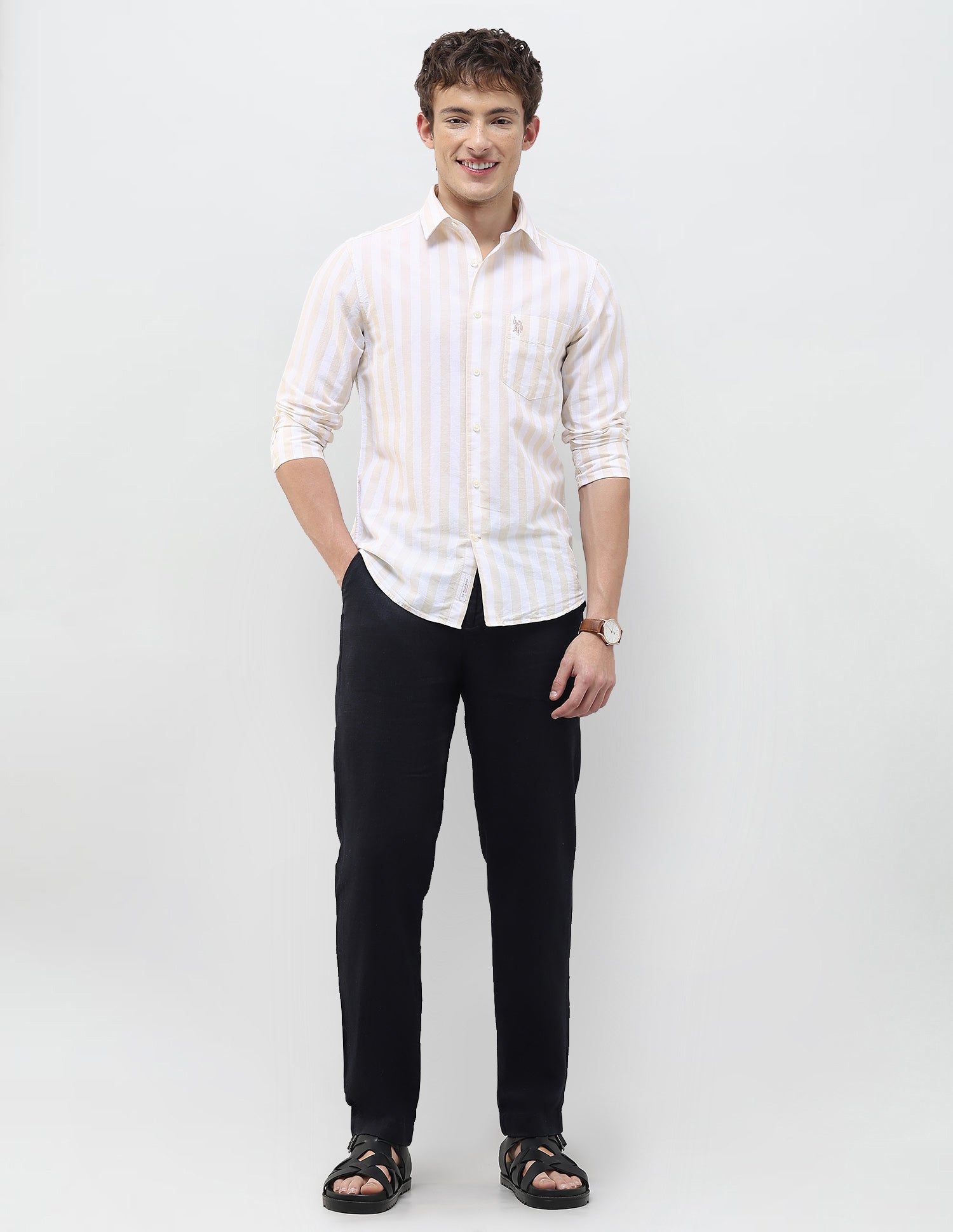 Vertical Striped Regular Fit Shirt Beige - U.S. Polo Assn. India | Large