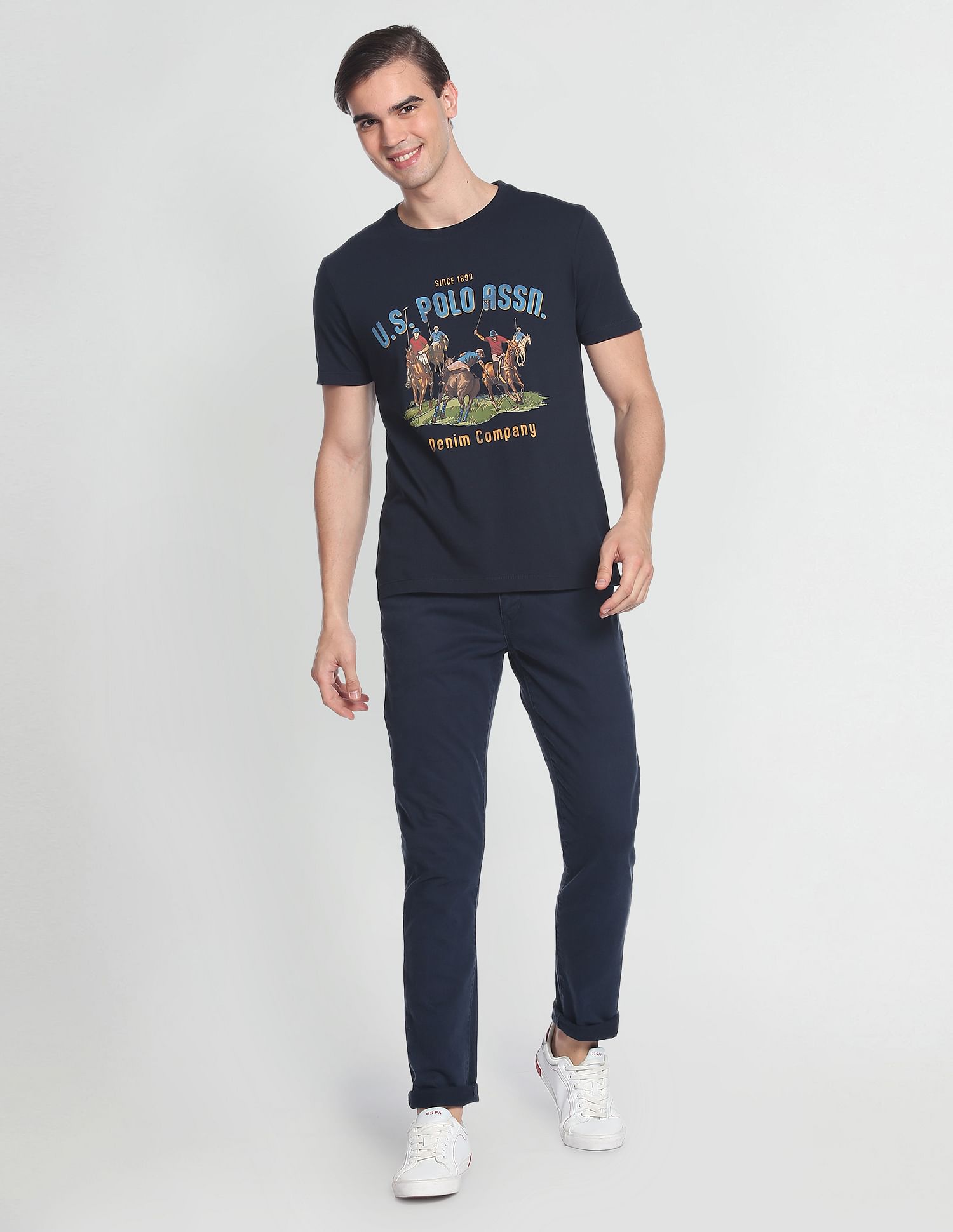 Bold Print Crew Neck T-Shirt Navy - U.S. POLO ASSN. | Large