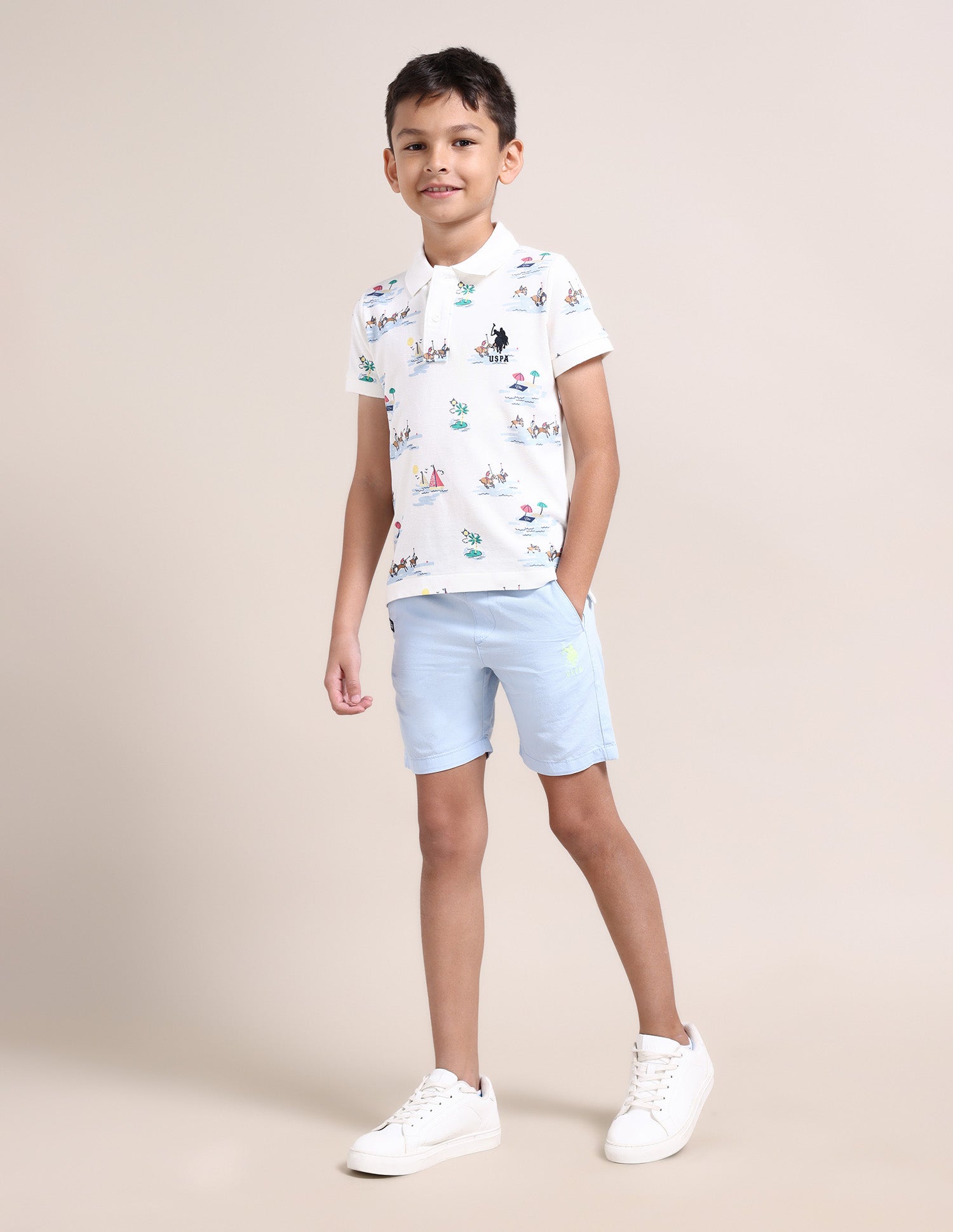 Boys Graphic Print Polo Shirt Off White - U.S. POLO ASSN. | Large