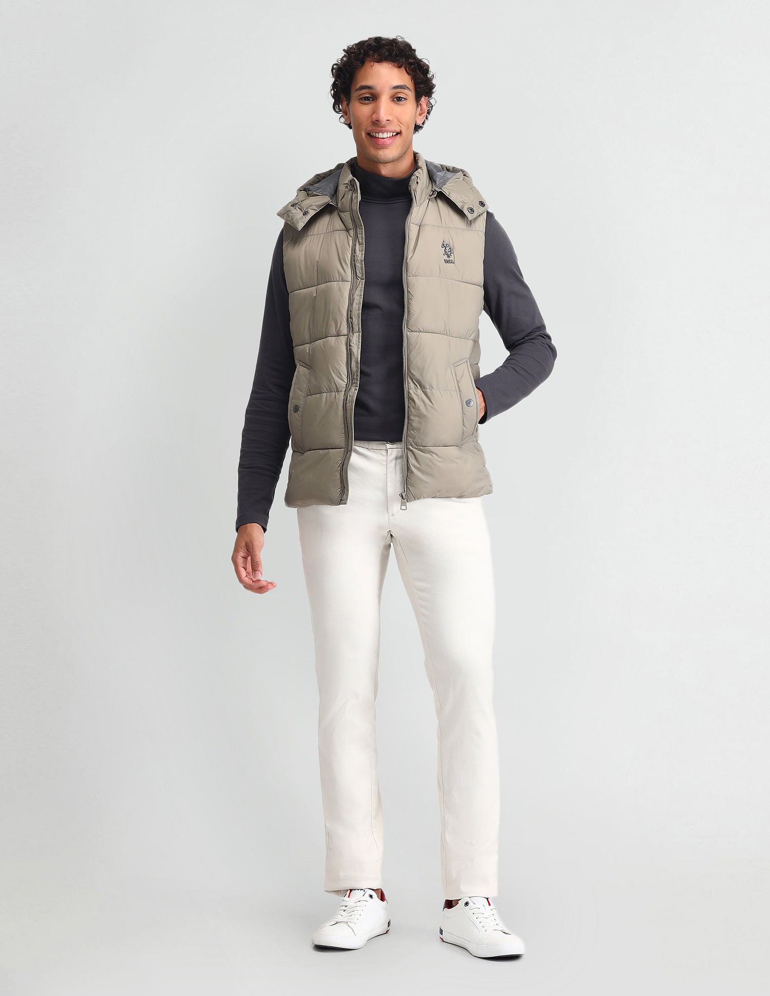 Detachable Hood Padded Jacket Metalic Khakhi - U.S. POLO ASSN. | Large