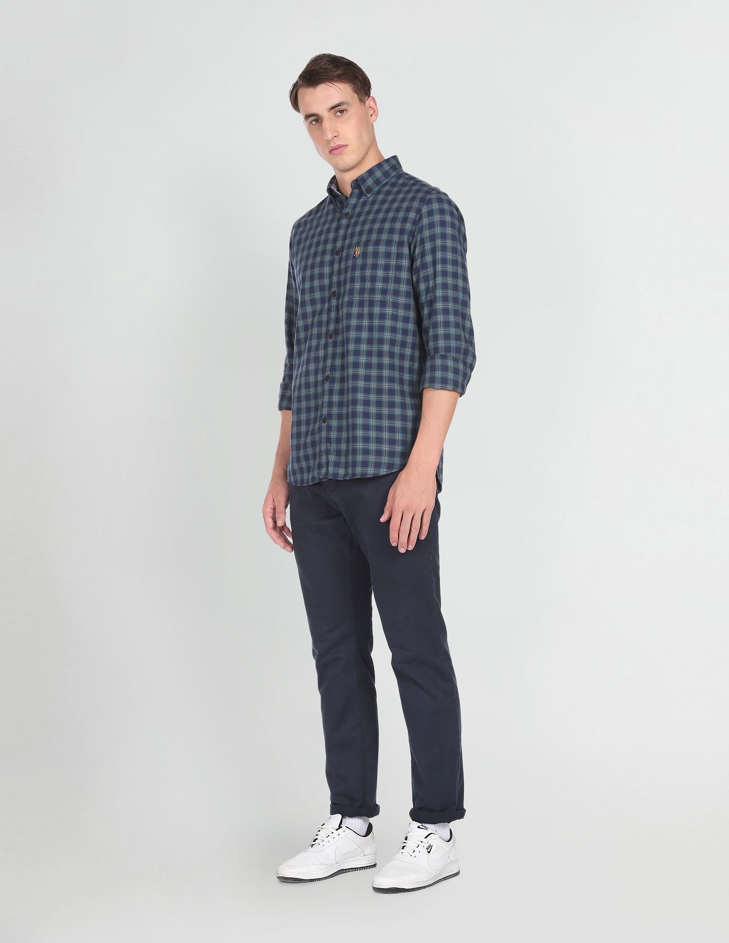 Pure Cotton Plaid Check Casual Shirt Teal - U.S. Polo Assn. India | Large