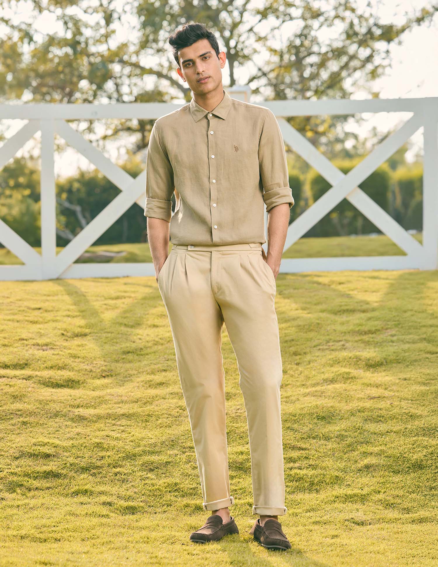 COH☆ Buy Men Pacho X Tailored Fit Pure Linen Shirt Green|U.S. Polo Assn