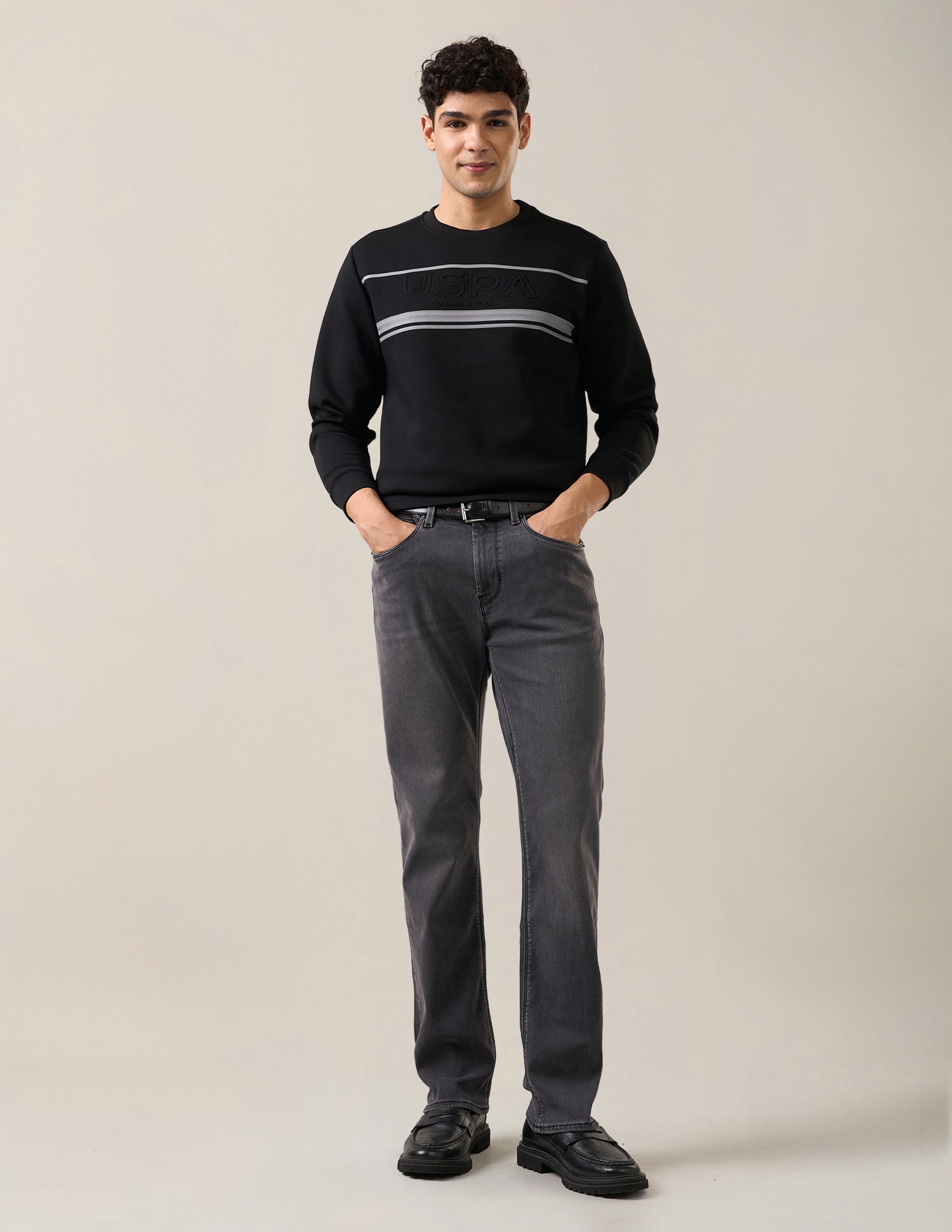 Brand Embossed Regular Fit Sweatshirt Black - U.S. Polo Assn. India | Large