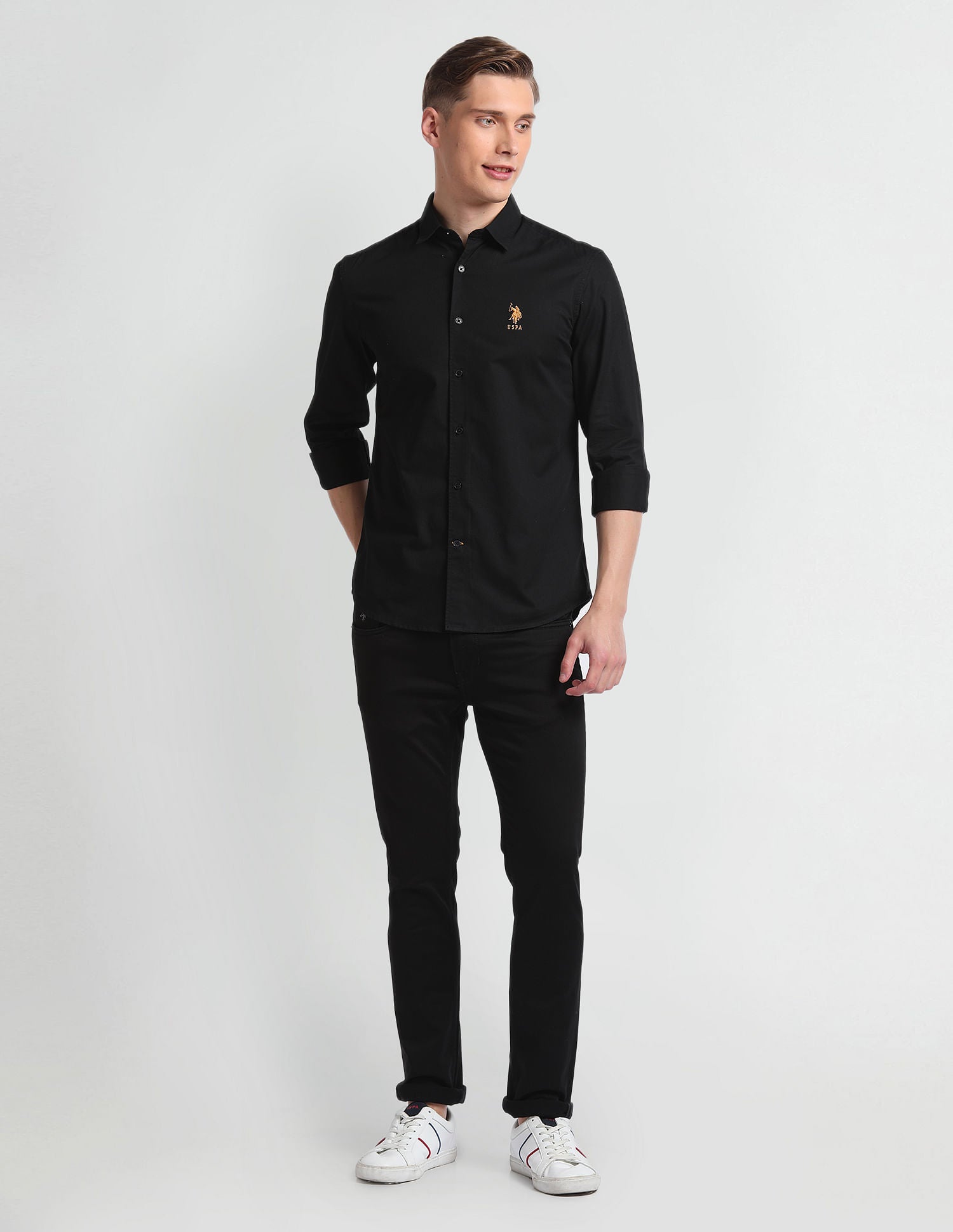 Twill Cotton Shirt Black - U.S. Polo Assn. India | Large