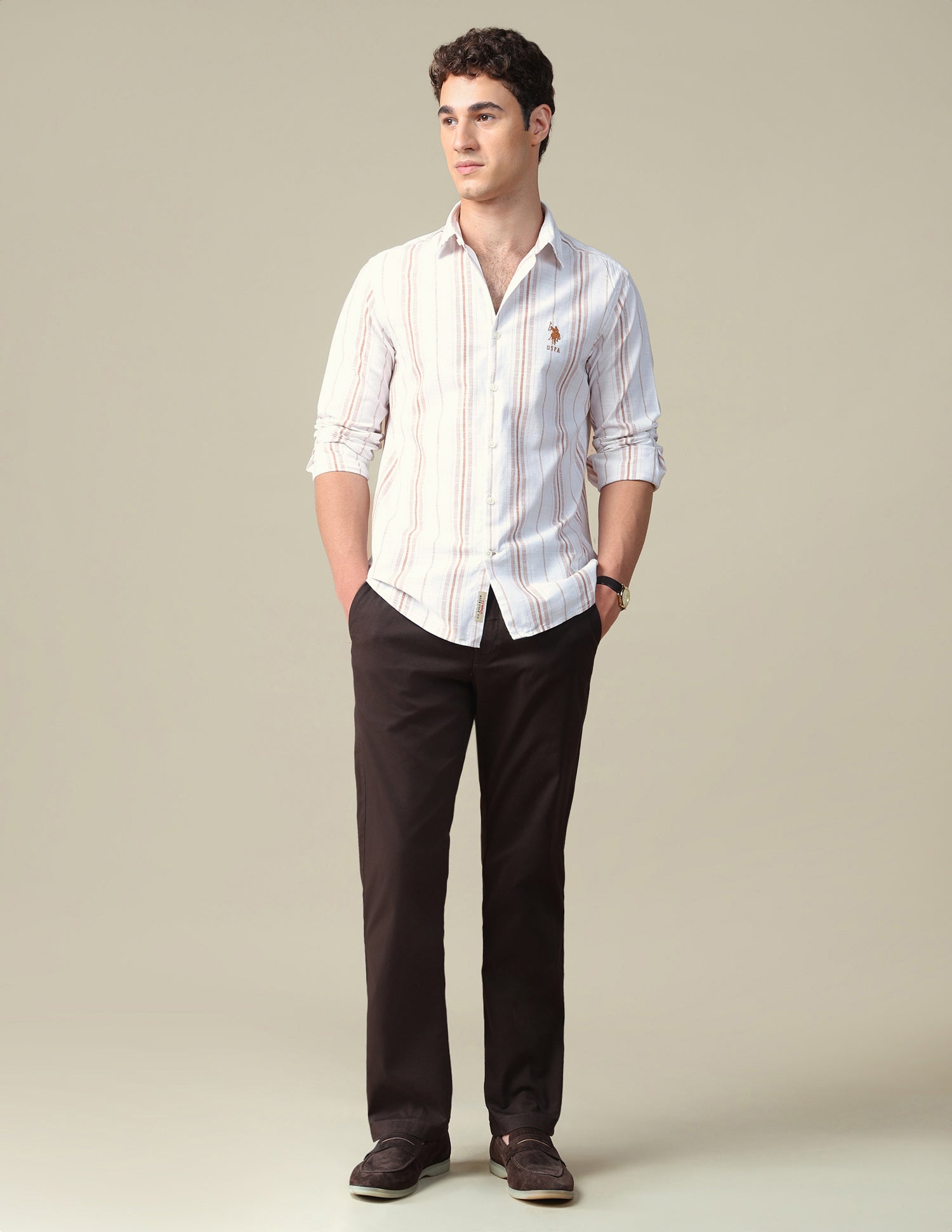 Vertical Striped Regular Fit Shirt Rust - U.S. Polo Assn. India | Large