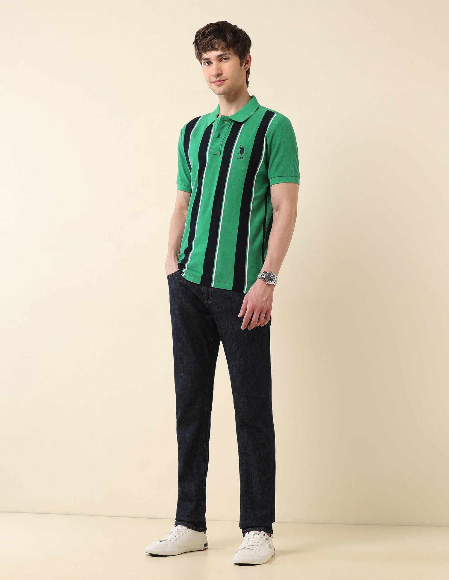 Vertical Striped Classic Polo Shirt Green - U.S. Polo Assn. India | Large