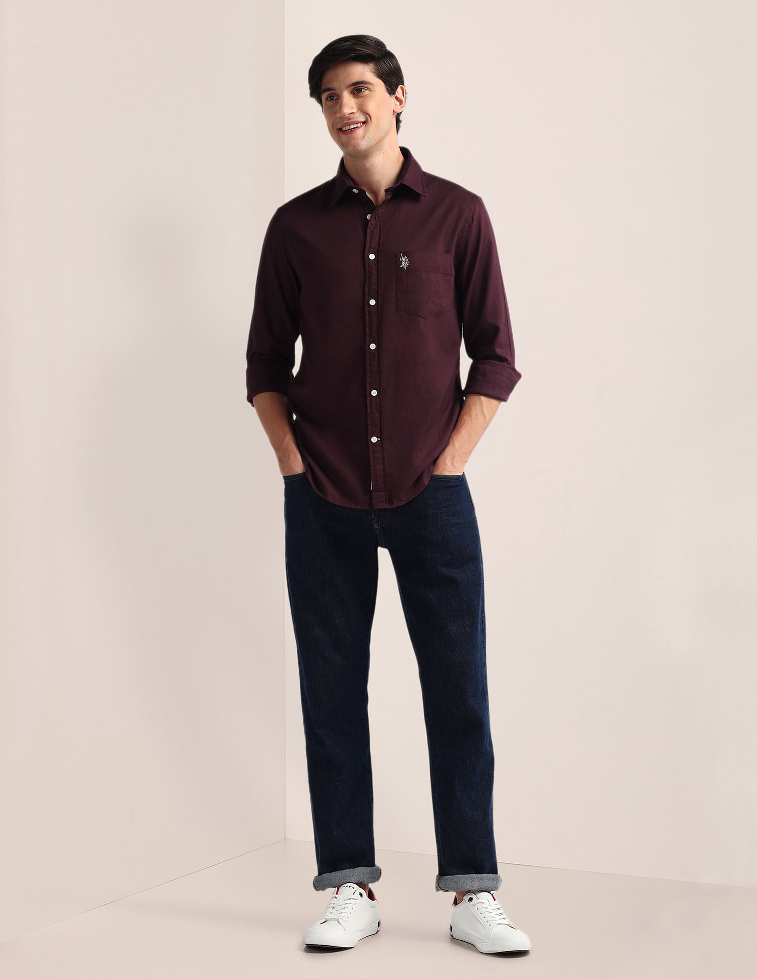 Tailored Fit Pure Cotton Shirt Maroon - U.S. Polo Assn. India | Large