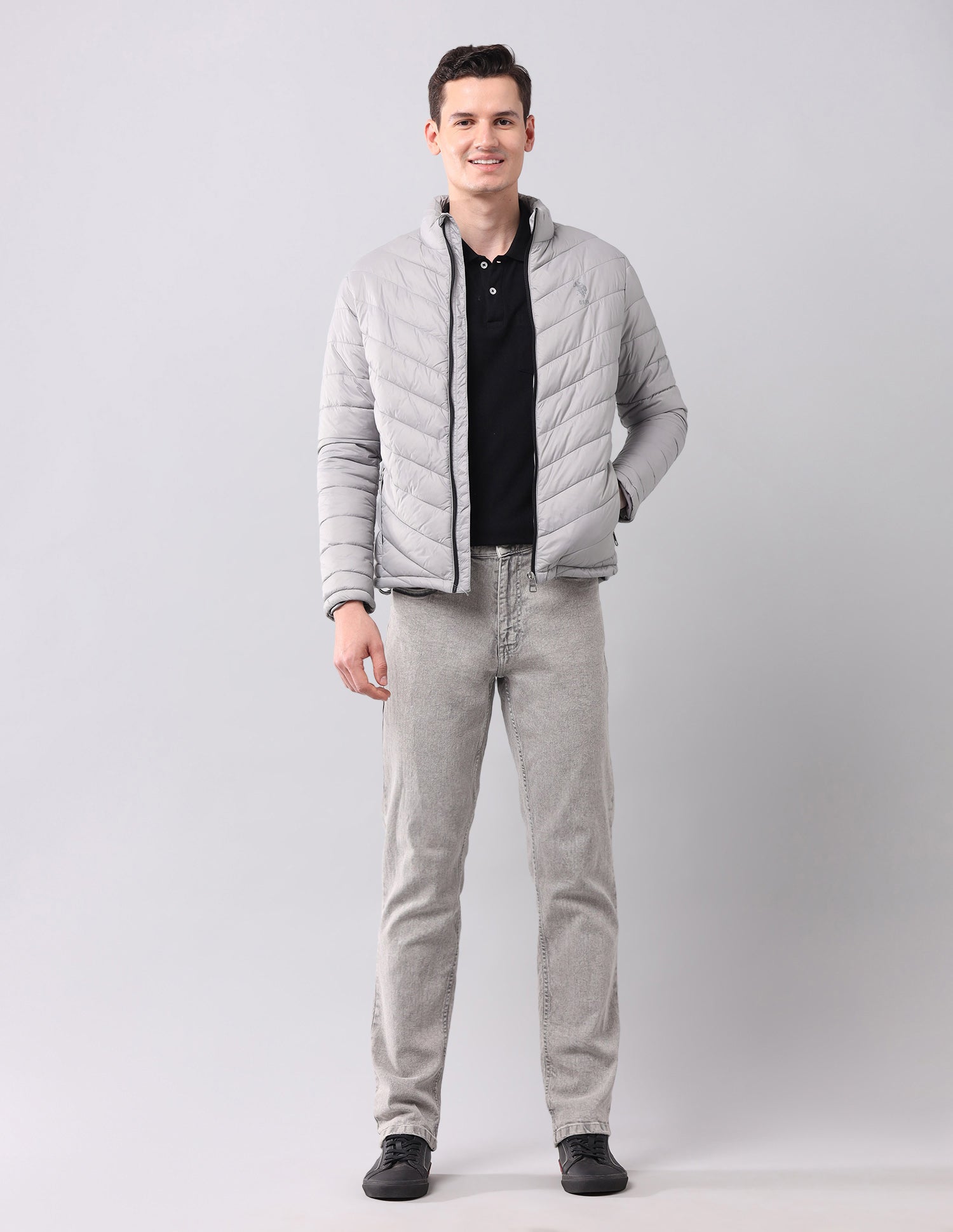 Solid Regular Fit Jacket Light Grey - U.S. Polo Assn. India | Large