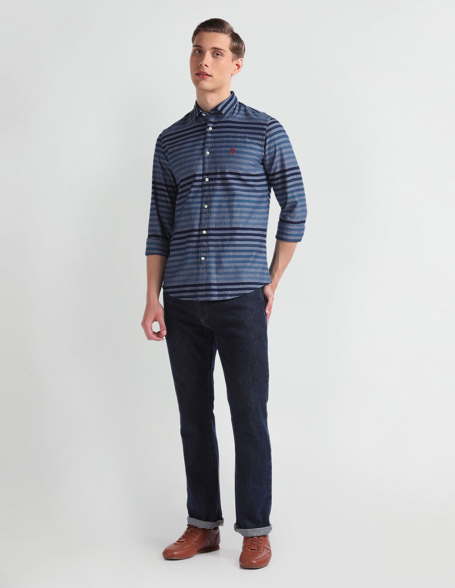 Horizontal Stripe Cotton Shirt Blue - U.S. POLO ASSN. | Large
