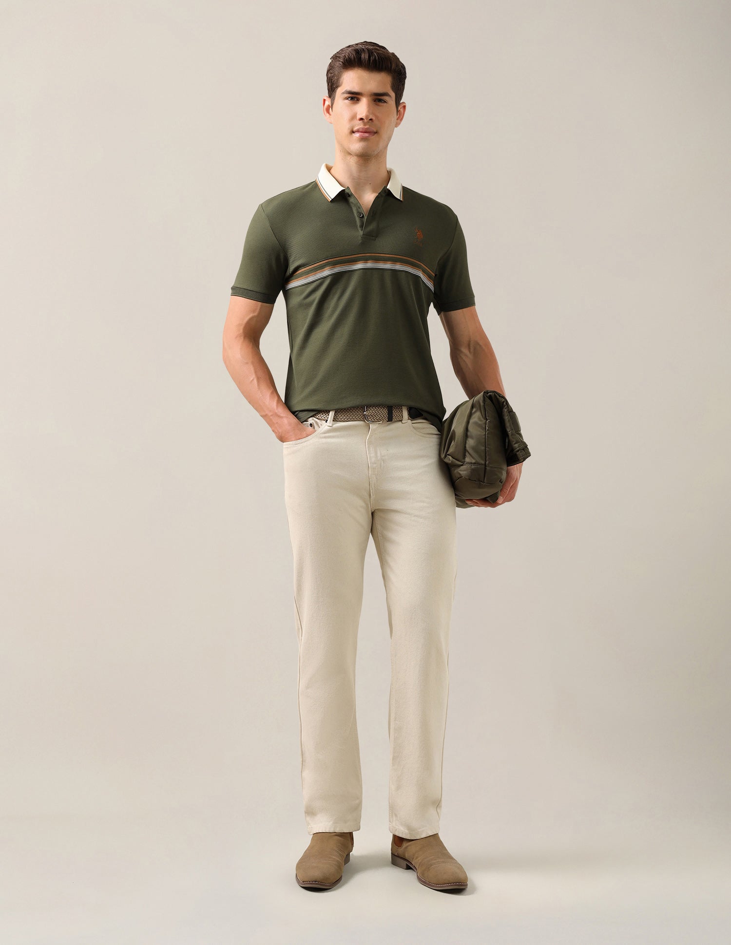 Solid Slim Fit Polo Shirt Olive - U.S. Polo Assn. India | Large
