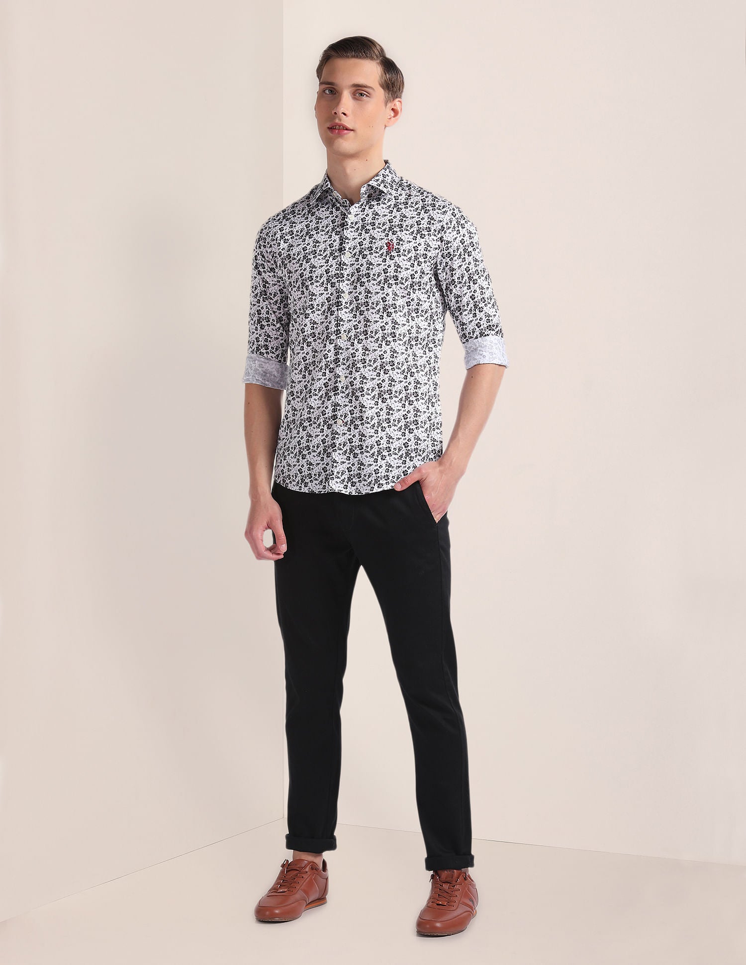 Floral Print Cotton Sateen Shirt White - U.S. Polo Assn. India | Large