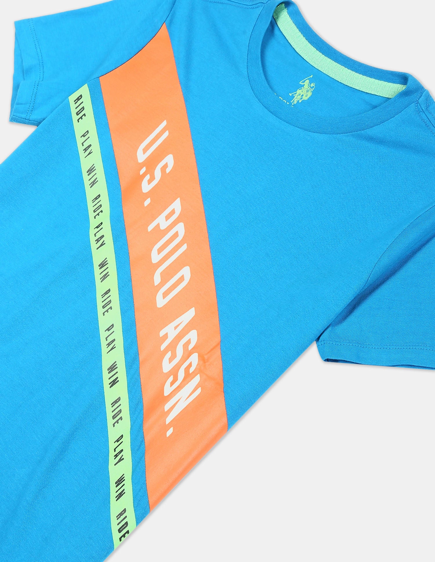 Ribbed Crew Neck Brand Print T-Shirt Blue - U.S. POLO ASSN. | Large