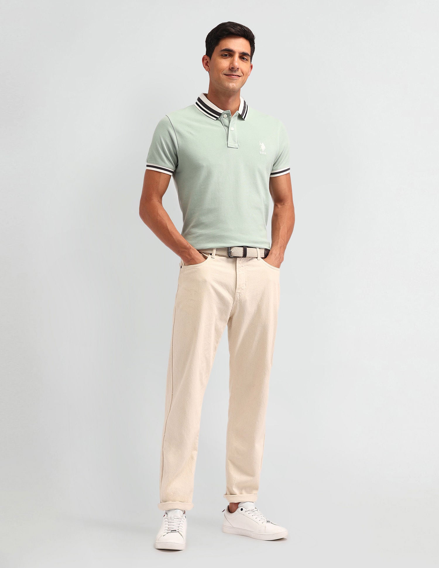 Outdoor Muscle Fit Solid Polo Shirt Mint - U.S. POLO ASSN. | Large