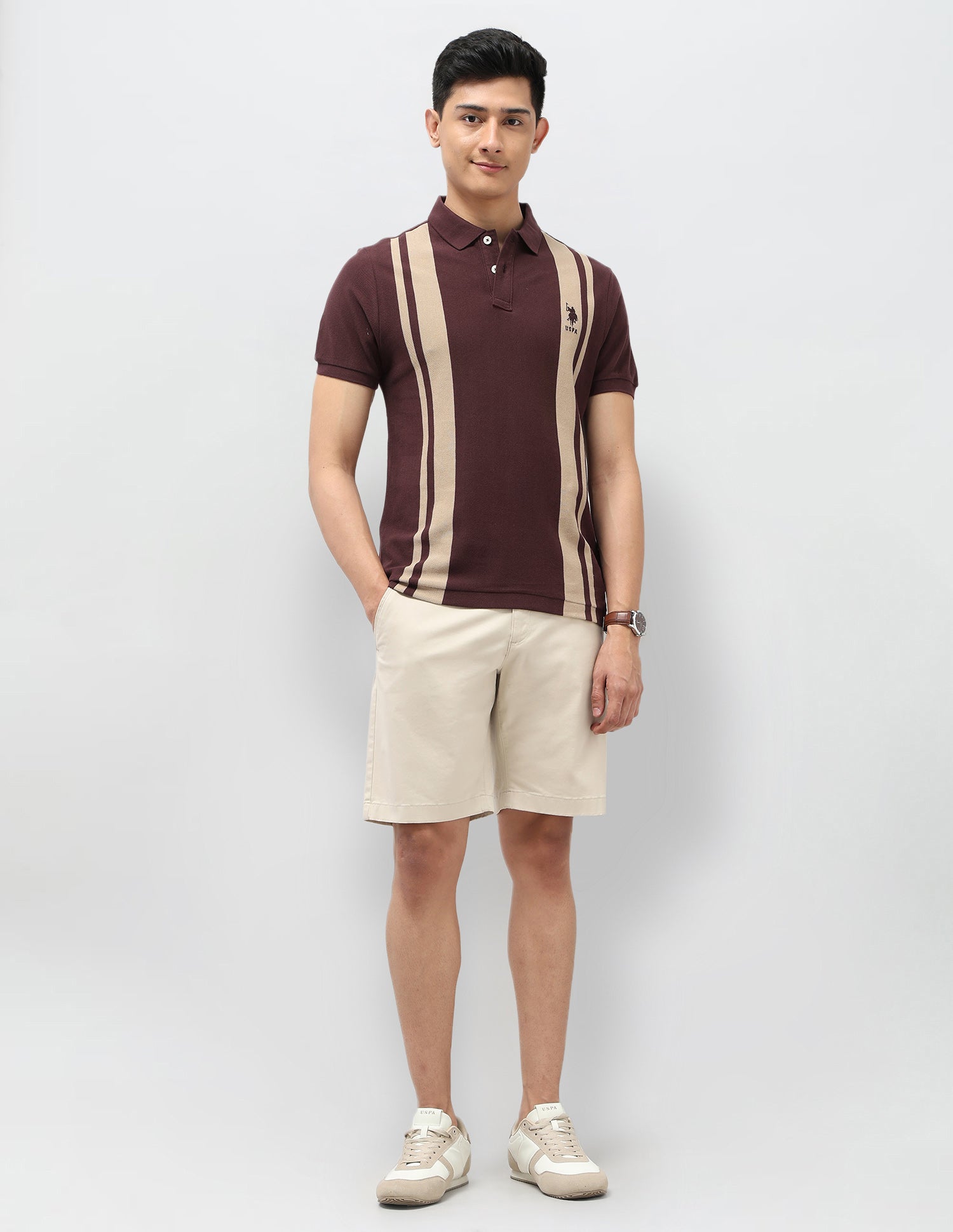Vertical Striped Pure Cotton Polo Shirt Dark Brown - U.S. Polo Assn. India | Large