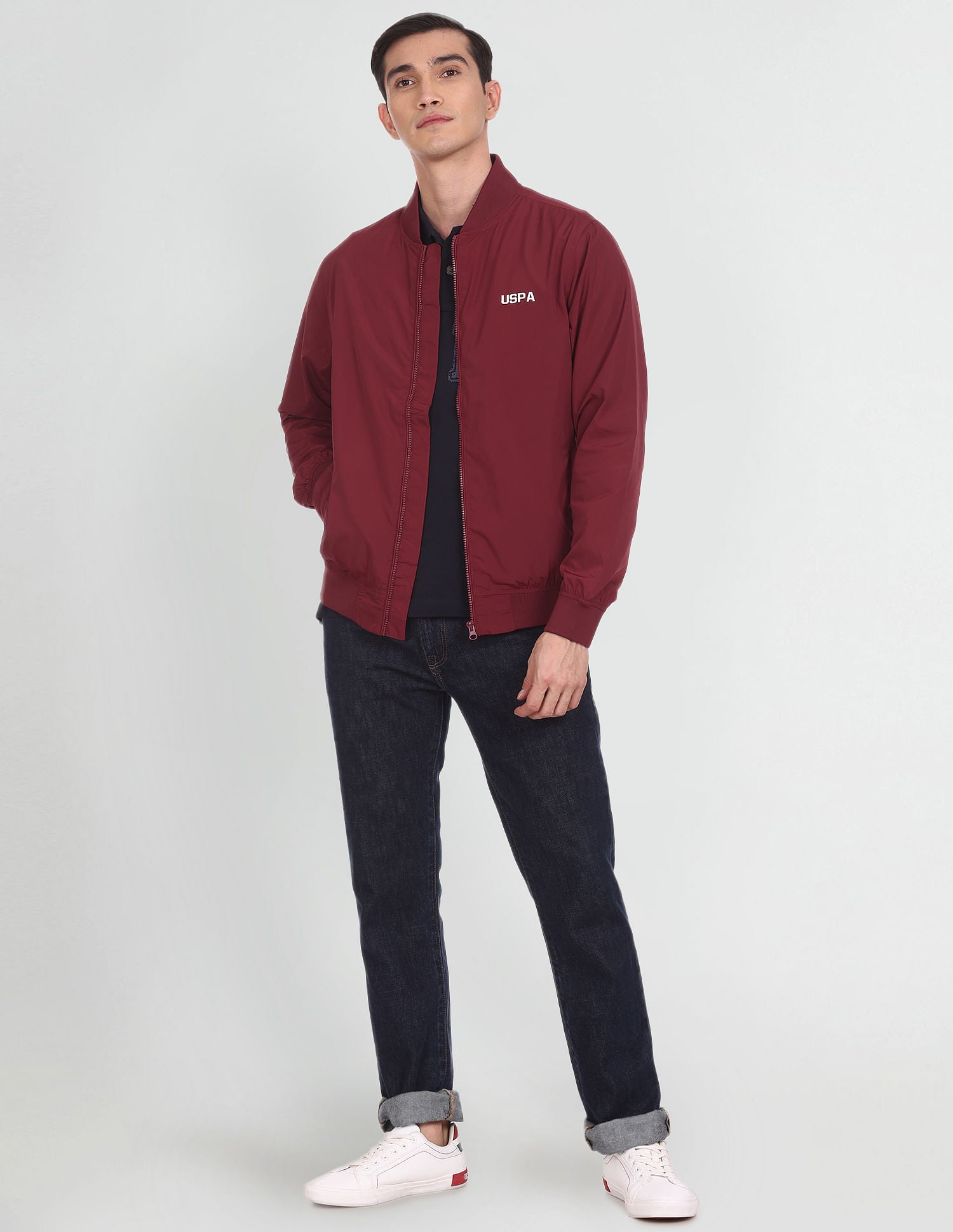 Solid Polyester Bomber Jacket Maroon - U.S. POLO ASSN. | Large