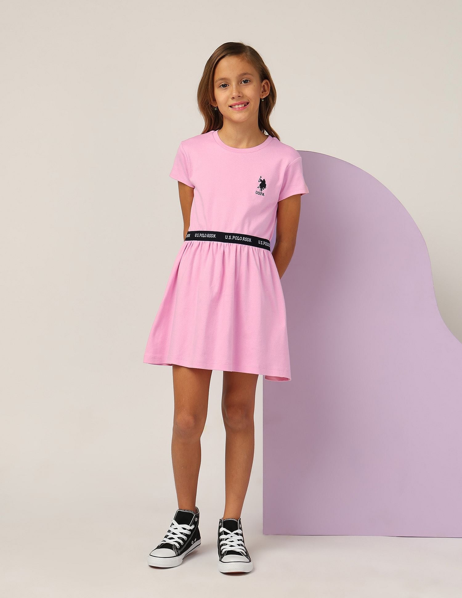 Girls Solid Fit And Flare Dress Pink - U.S. POLO ASSN. | Large